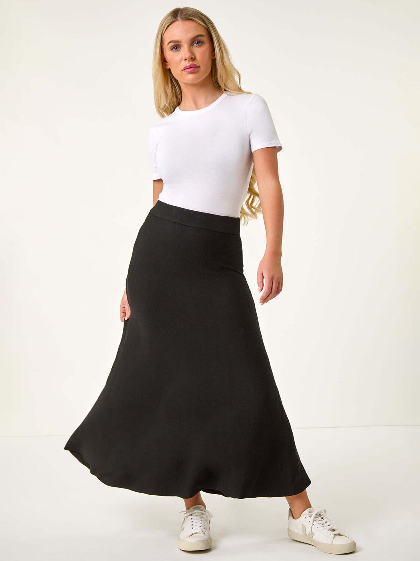 Image 3 of 3 of Roman Petite Stretch Knitted Midi Skirt - Black