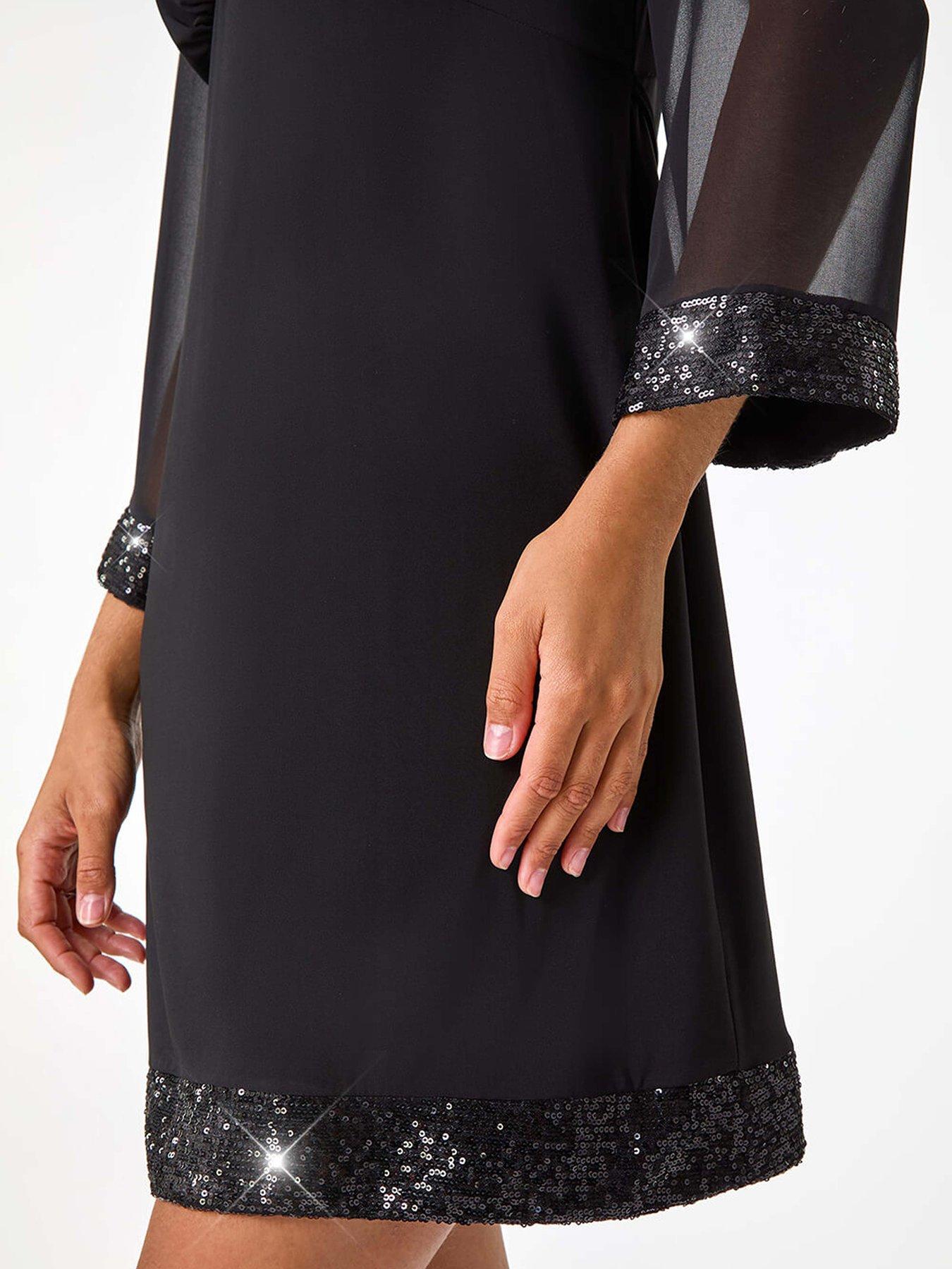 Image 5 of 5 of Roman Contrast Sequin Cuff Dress - Black