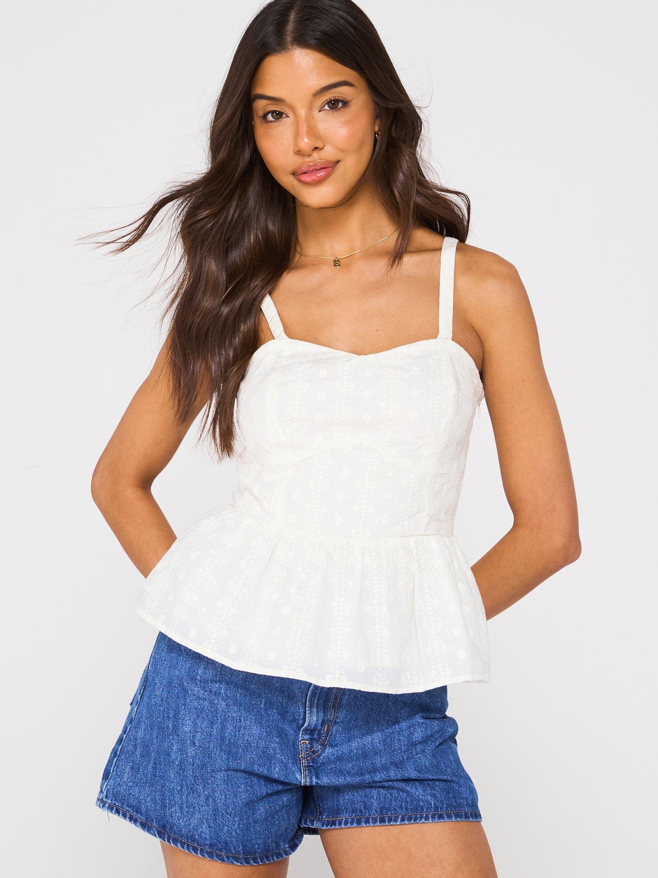 undefined Lula Eyelet Peplum Tank - Cloud Dancer