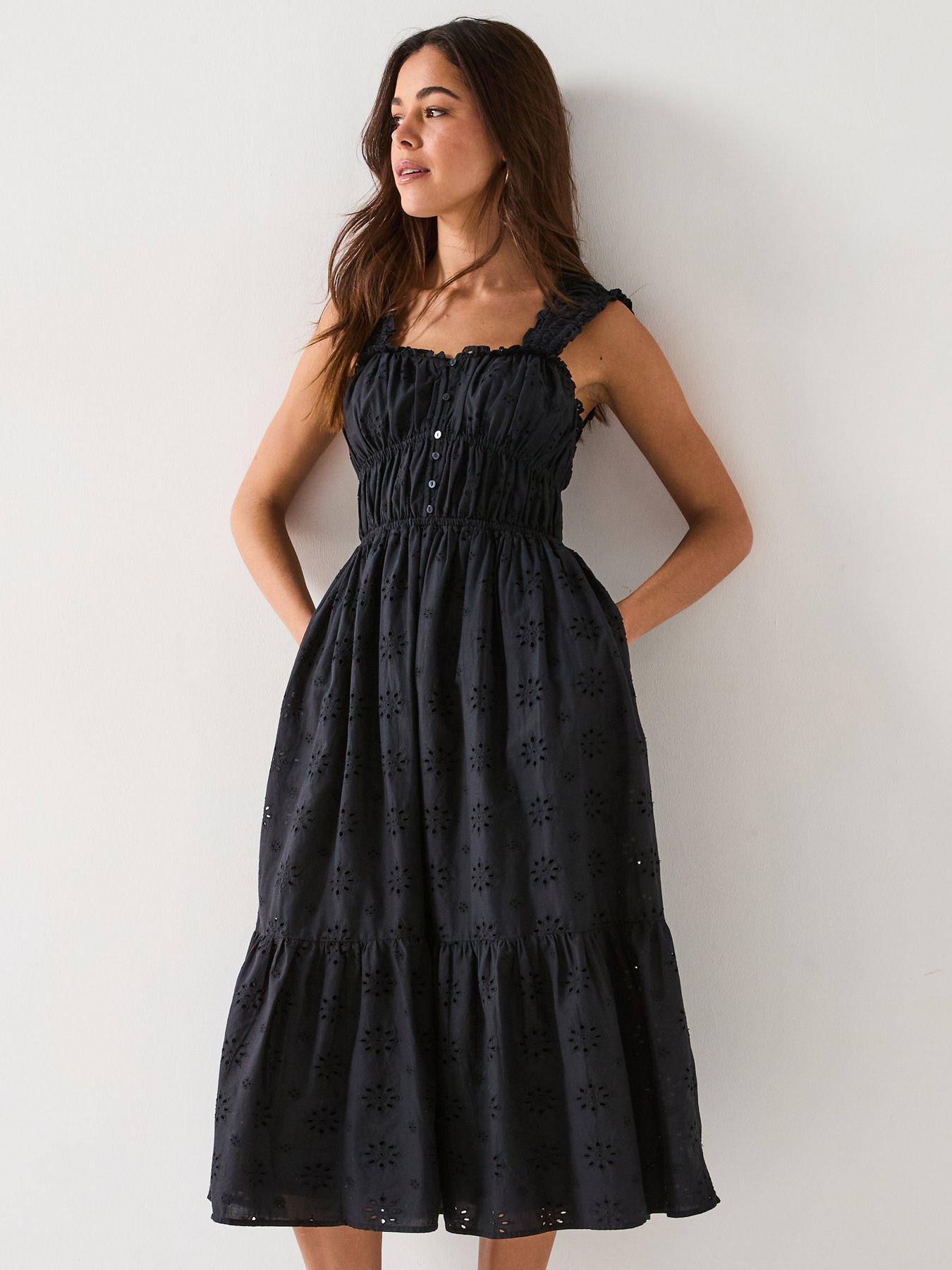  image of levis-amaya-tiered-midi-dress-anthracite-night
