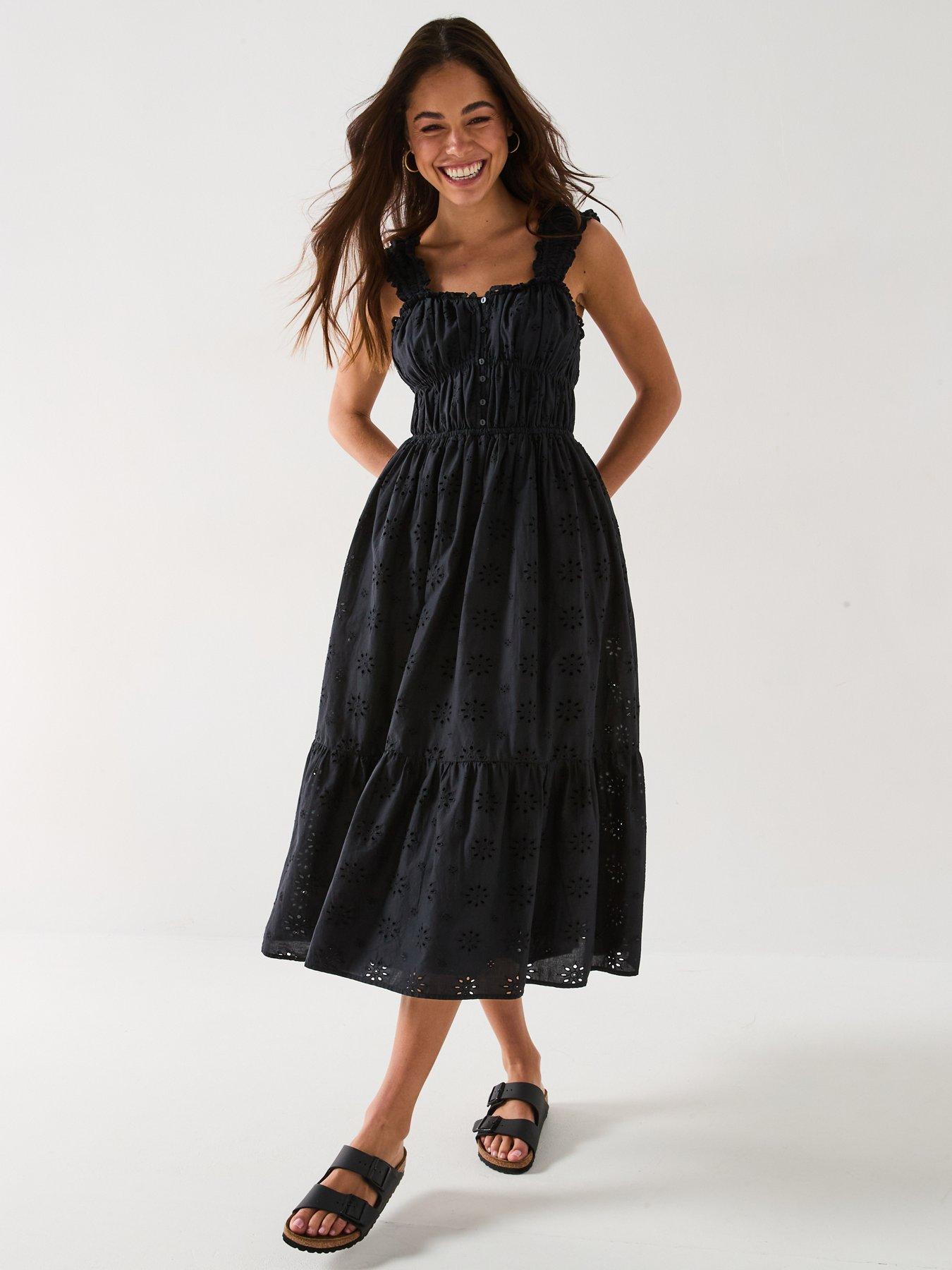  image of levis-amaya-tiered-midi-dress-anthracite-night