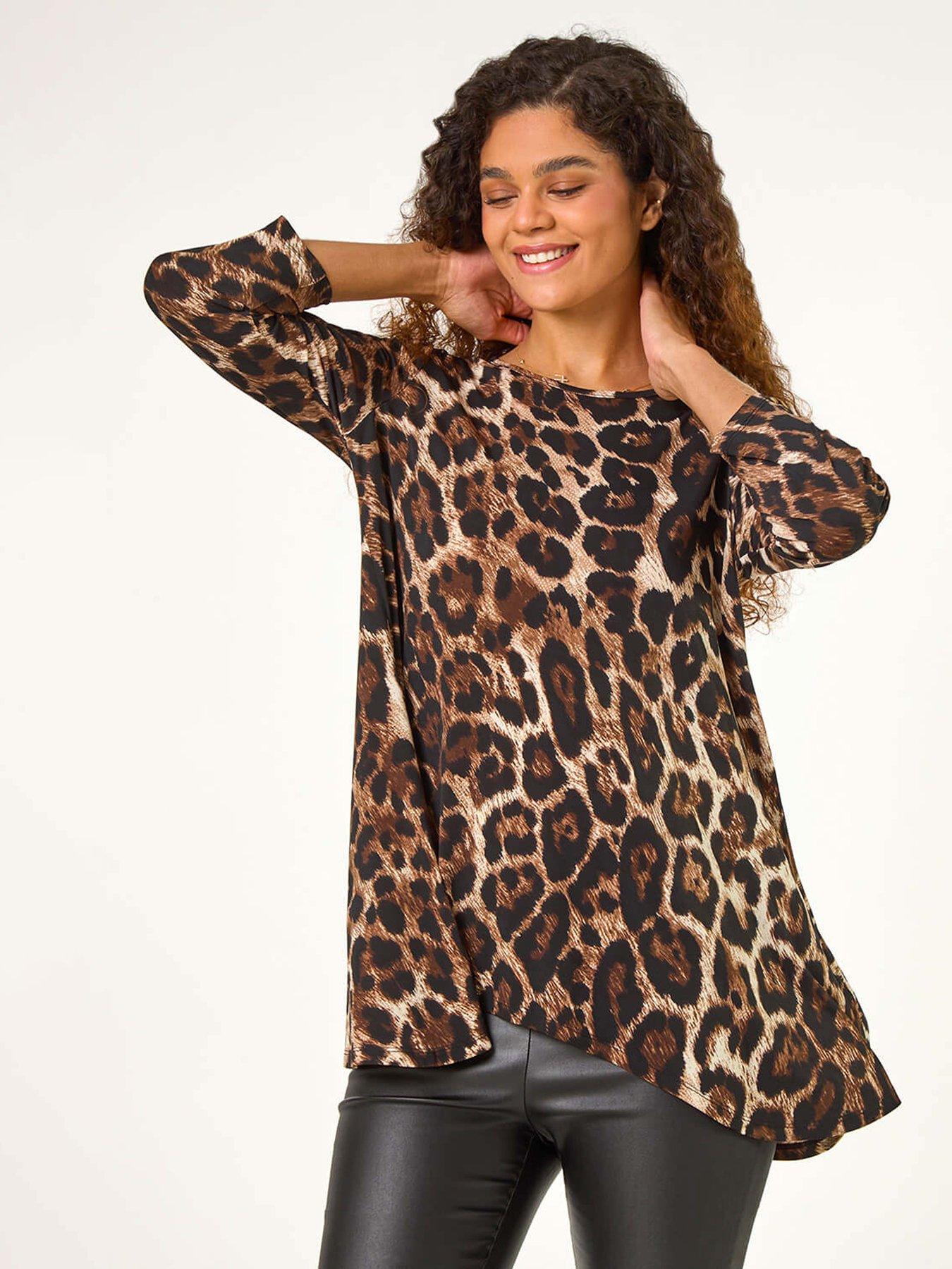  image of roman-stretch-textured-animal-print-tunic-beige