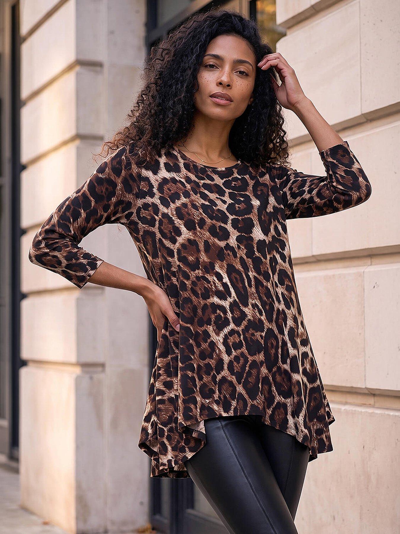 Roman Stretch Textured Animal Print Tunic - Beige