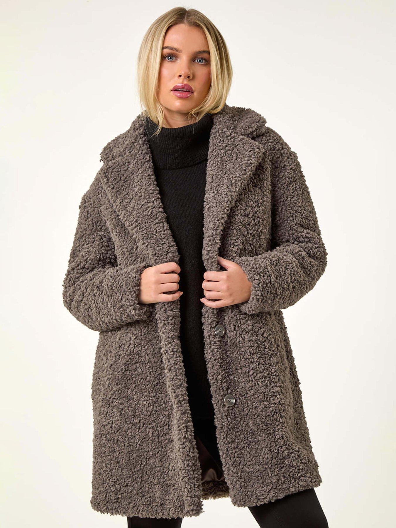 Image 1 of 5 of Roman Petite Teddy Longline Coat - Beige