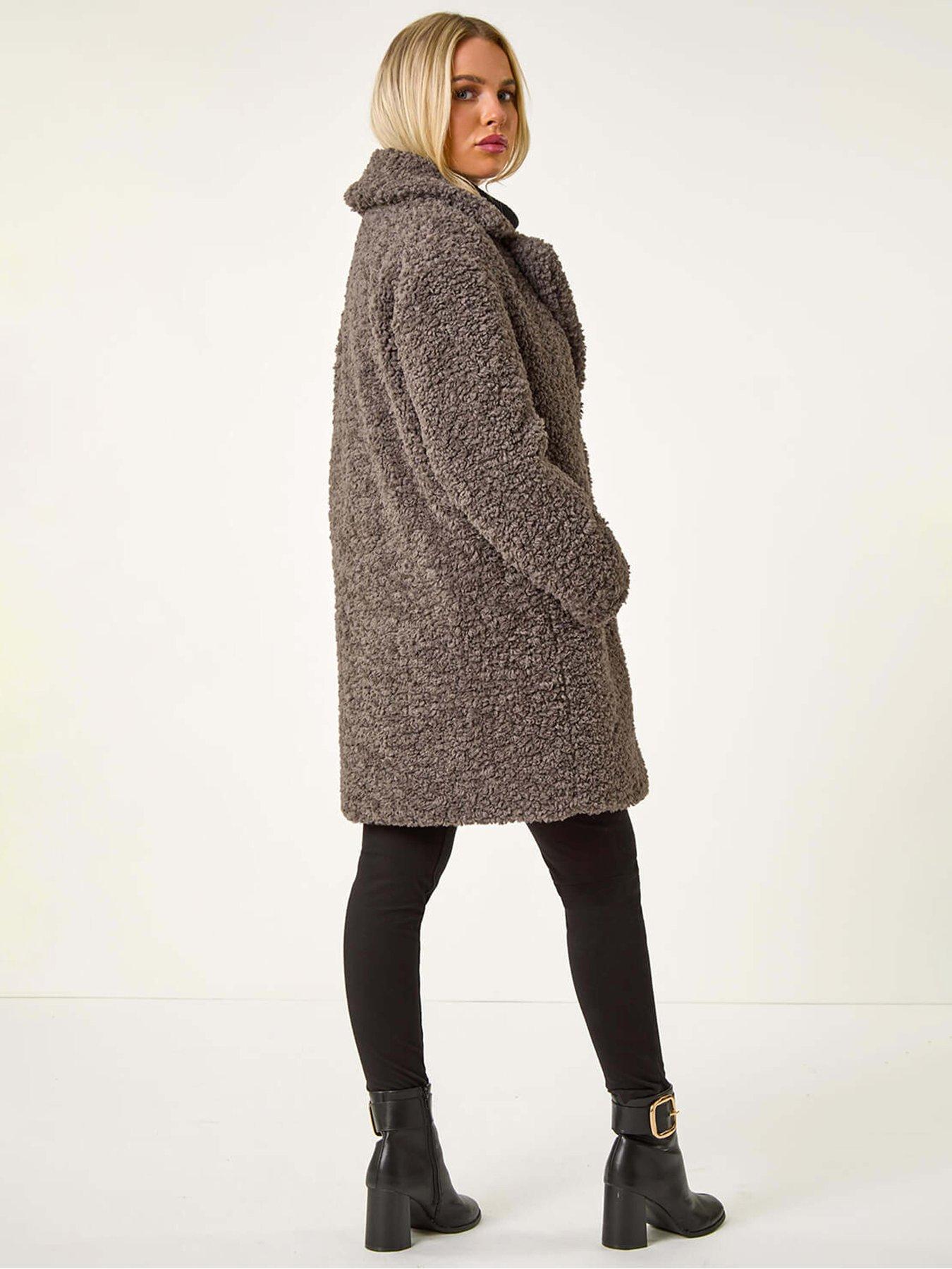 Image 2 of 5 of Roman Petite Teddy Longline Coat - Beige