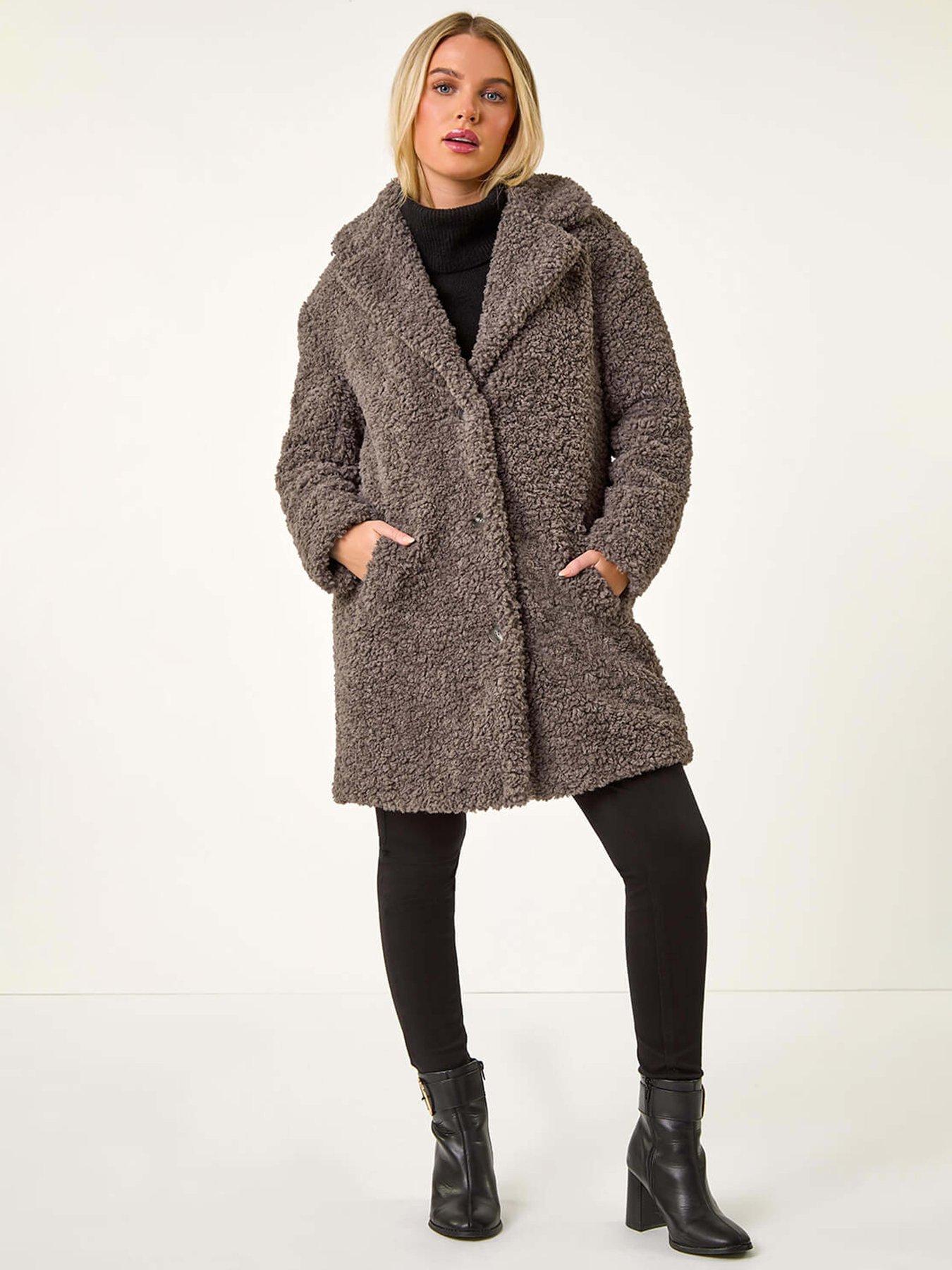Image 3 of 5 of Roman Petite Teddy Longline Coat - Beige