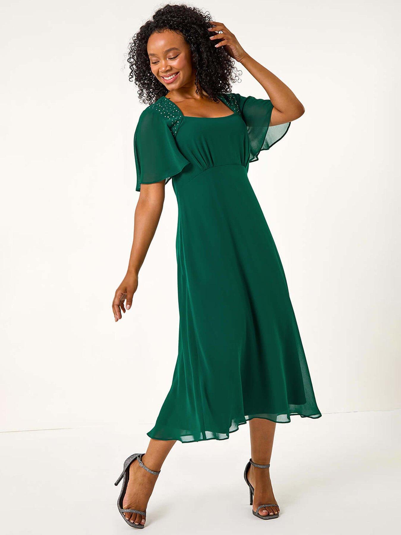 undefined Petite Hotfix Detail Midi Dress - Green