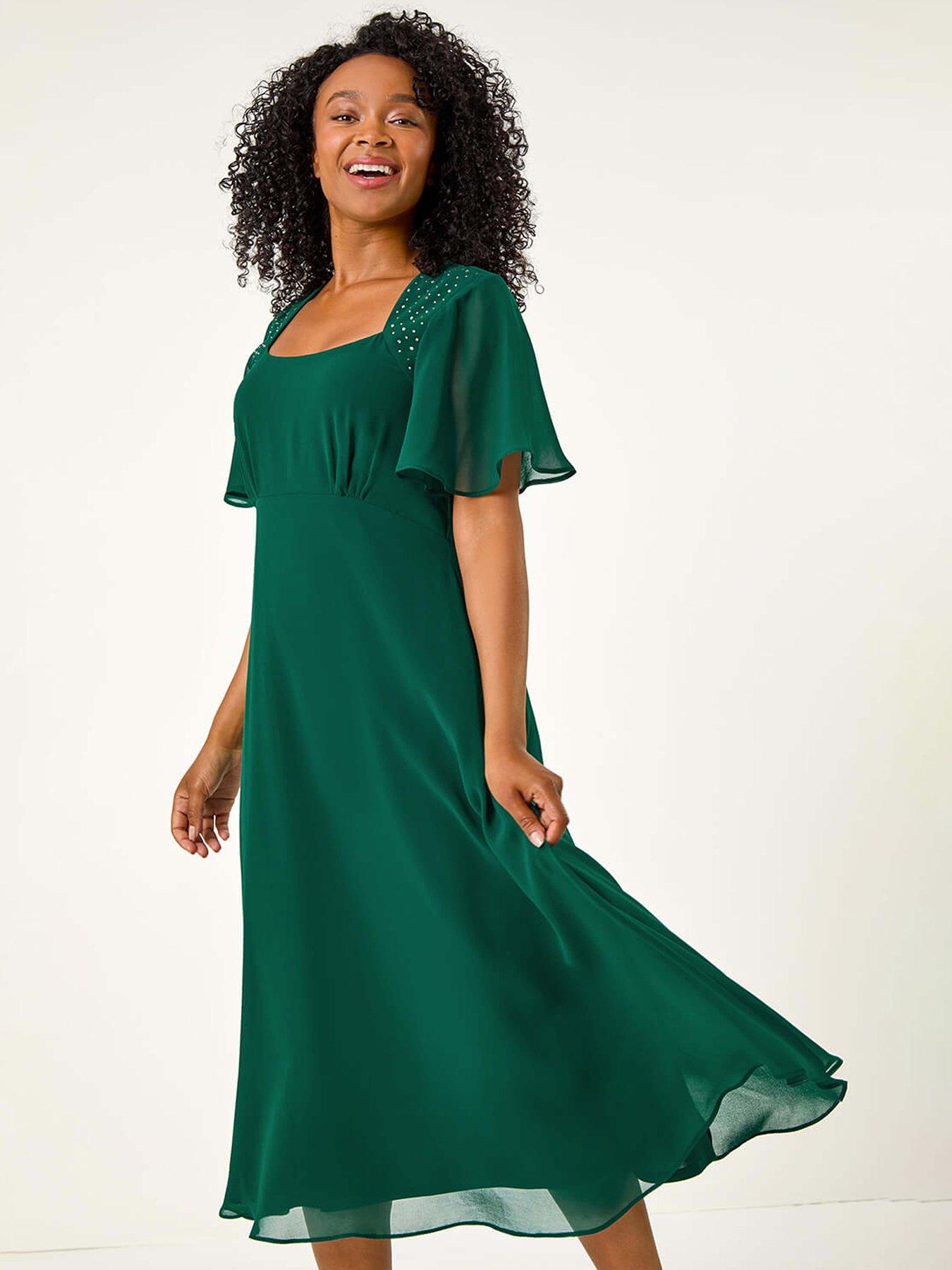 Image 3 of 5 of Roman Petite Hotfix Detail Midi Dress - Green