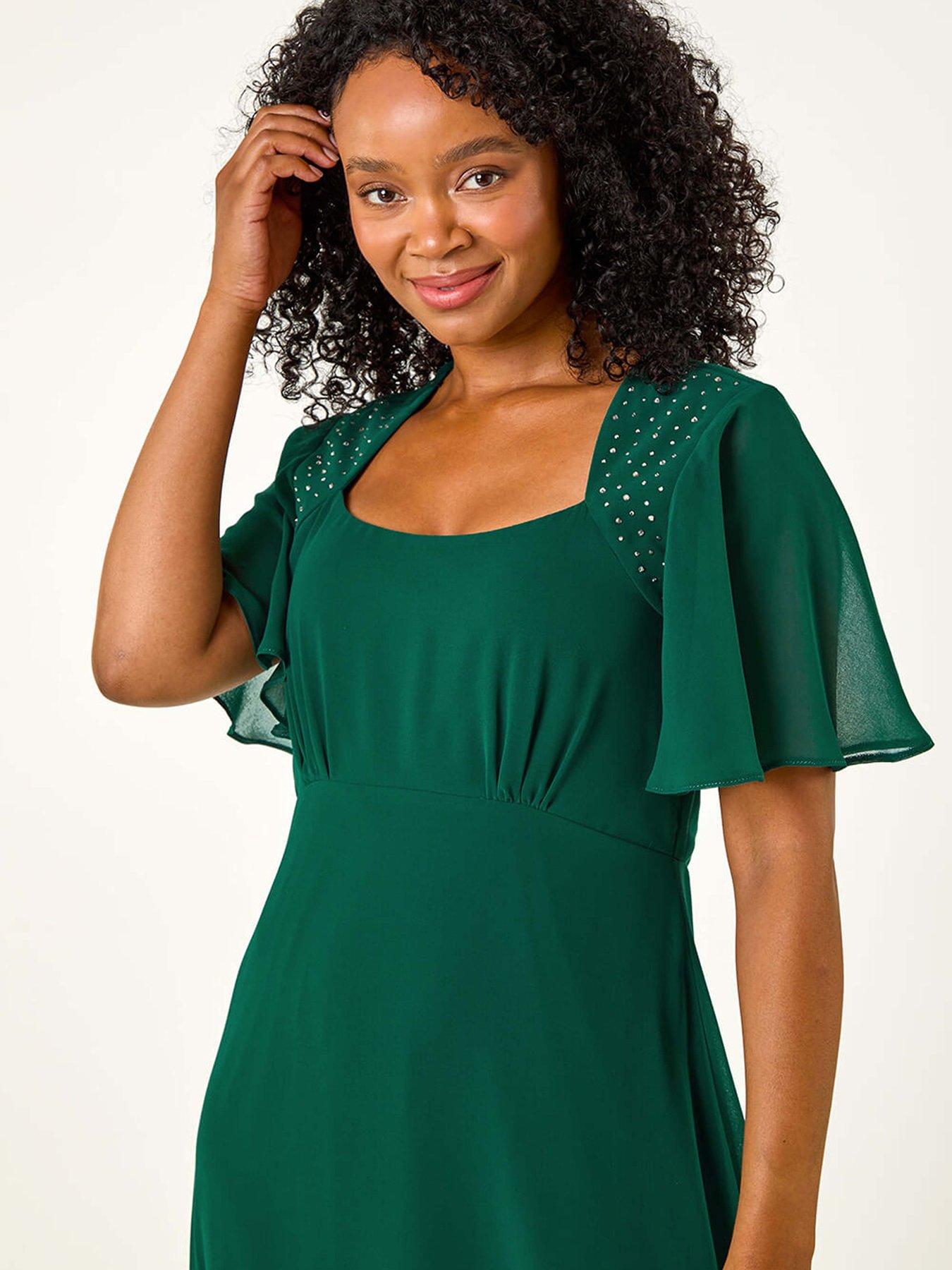 Image 4 of 5 of Roman Petite Hotfix Detail Midi Dress - Green