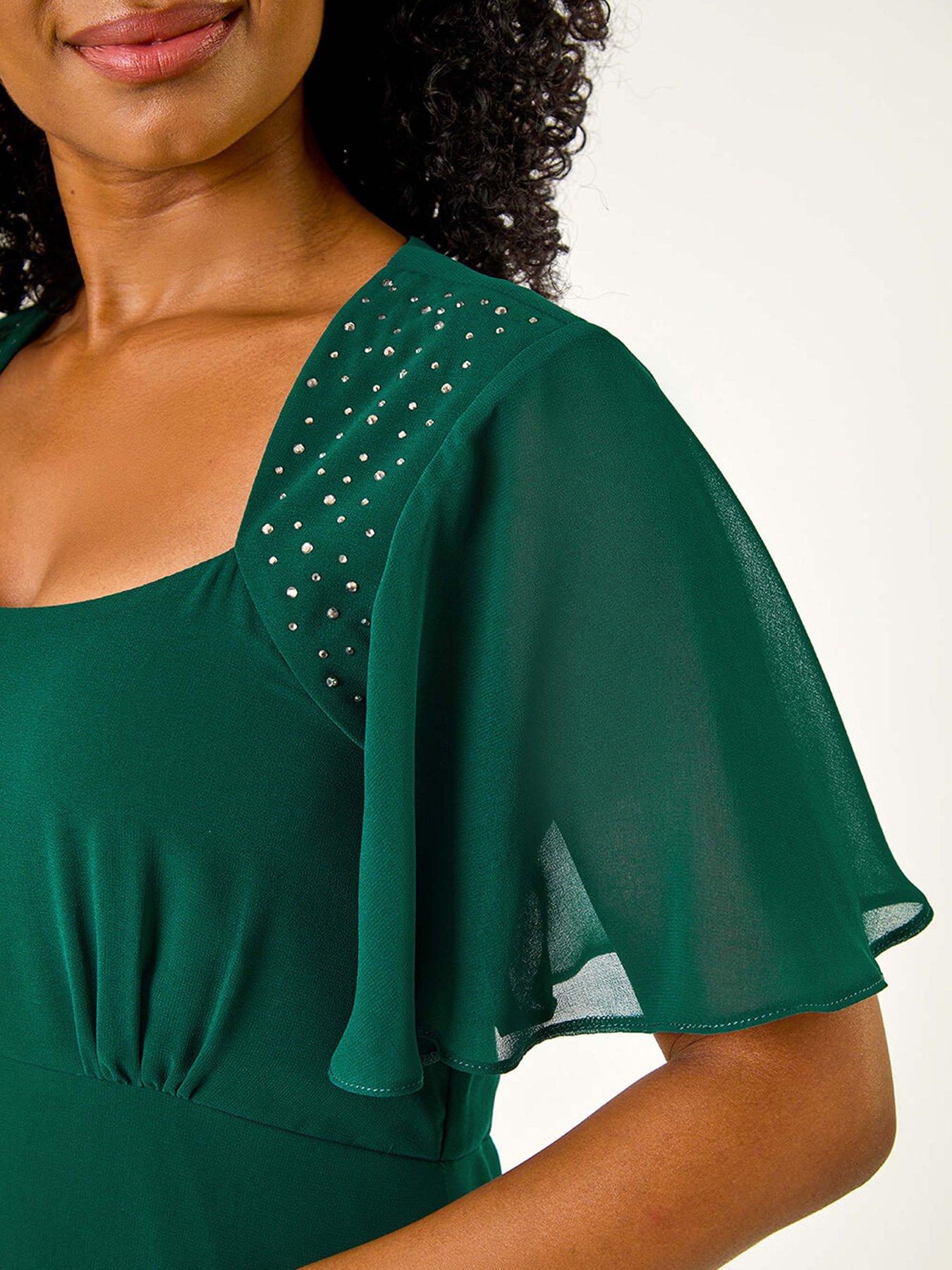 Image 5 of 5 of Roman Petite Hotfix Detail Midi Dress - Green