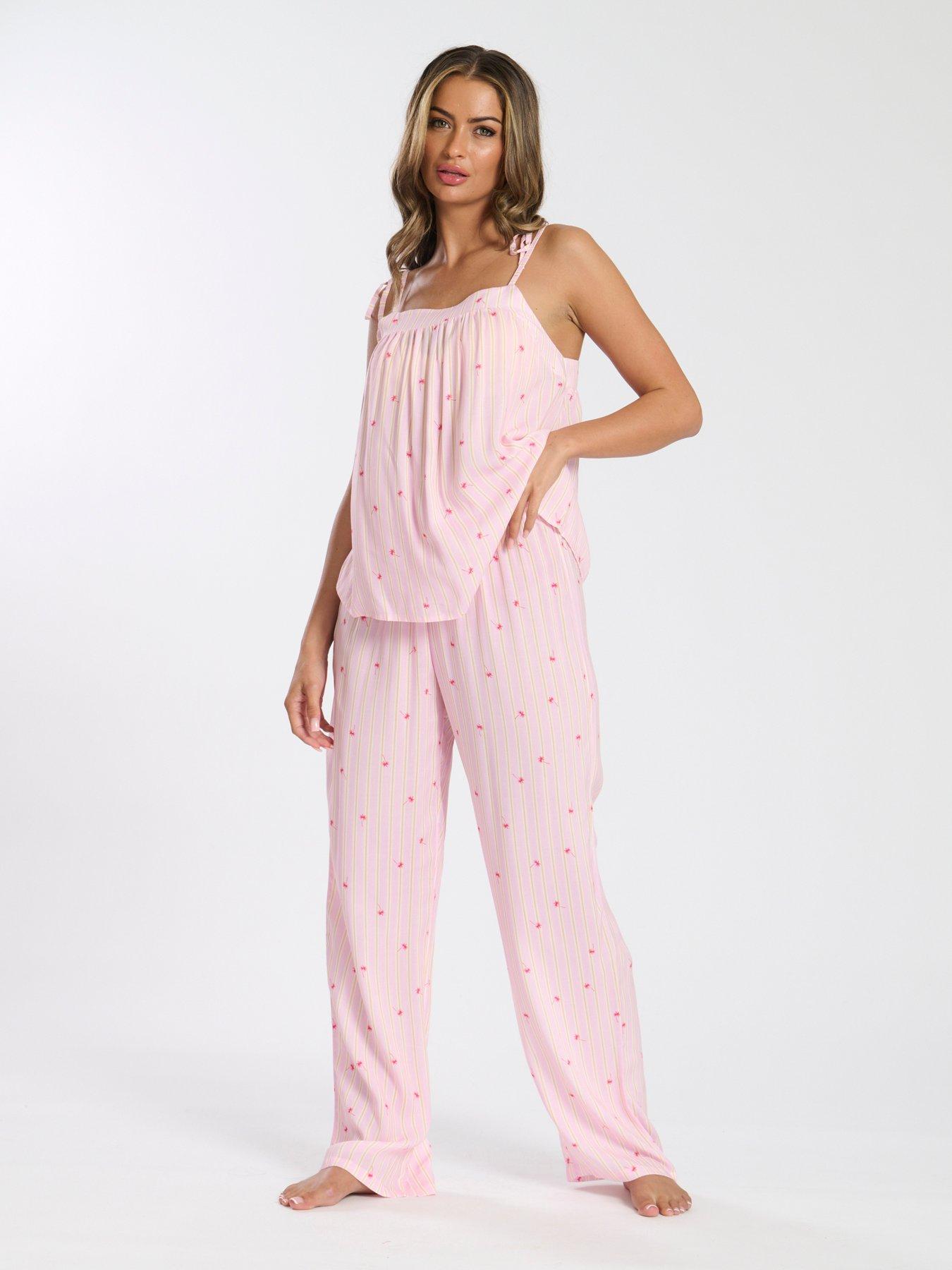 loungeable-striped-palm-tree-cami-and-trouser-pyjama-set-pink