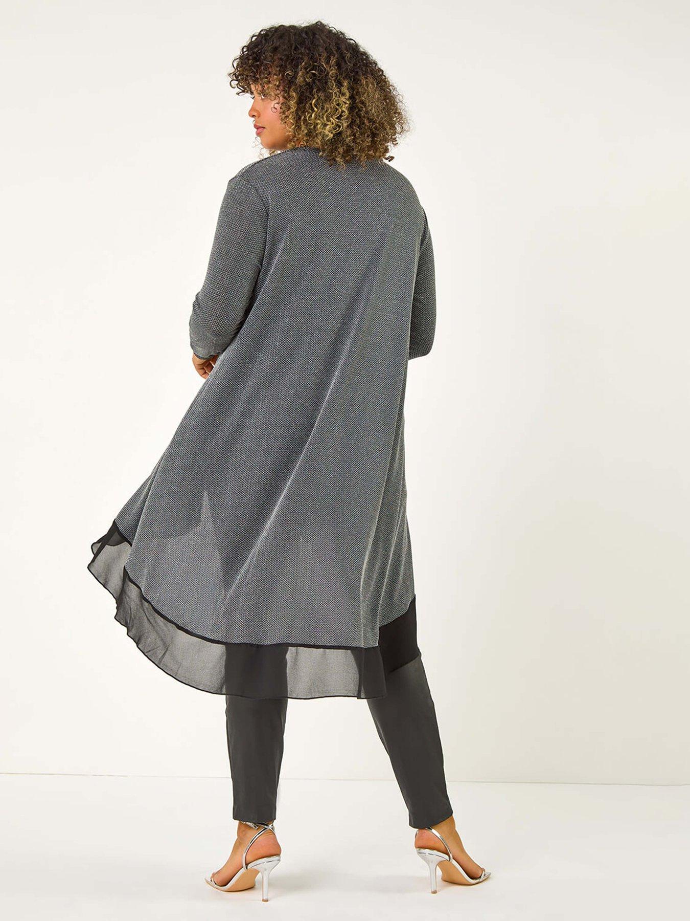 Image 2 of 5 of Roman Curve Glitter Chiffon Hem Tunic Top - Grey