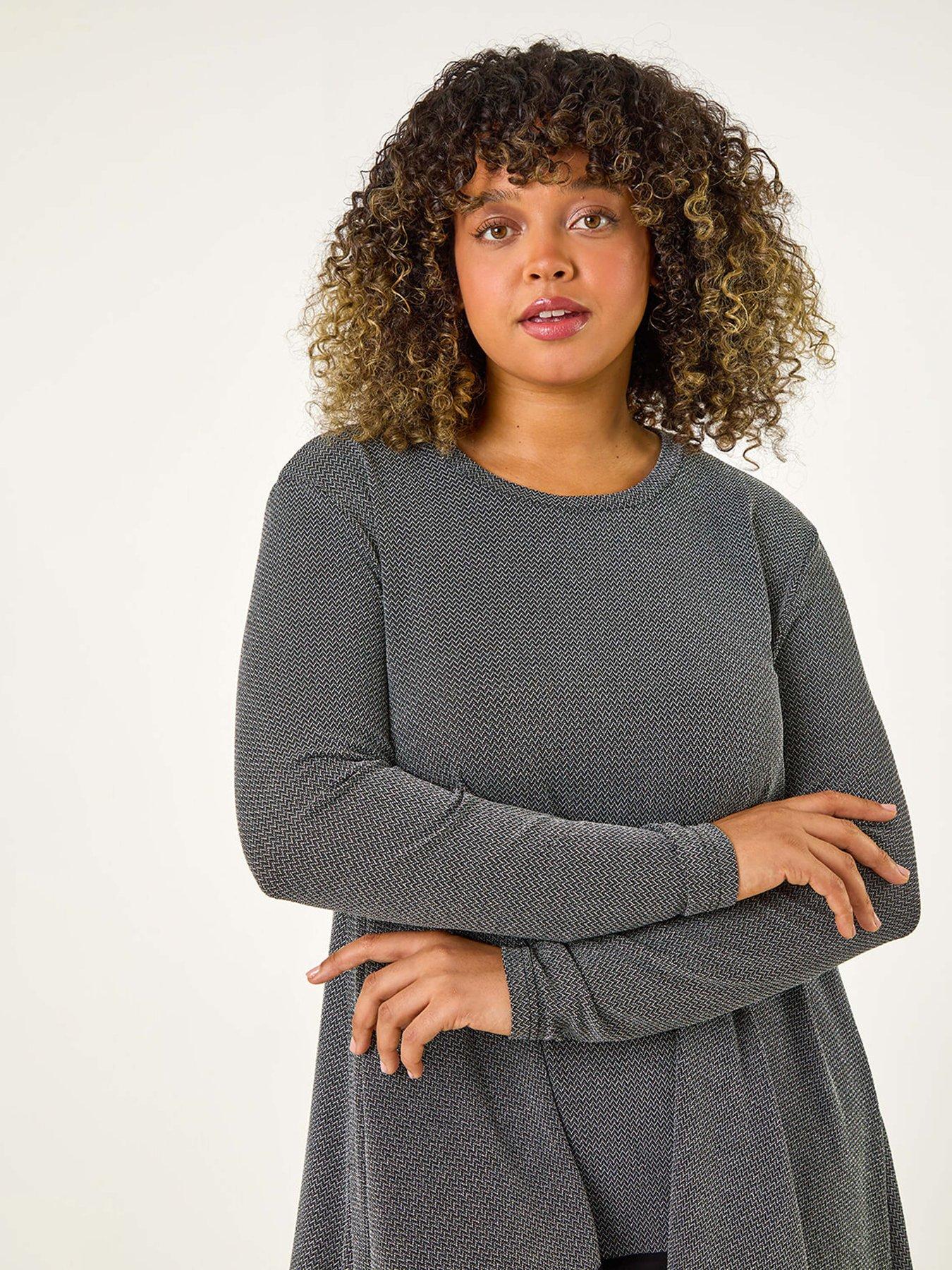 Image 4 of 5 of Roman Curve Glitter Chiffon Hem Tunic Top - Grey