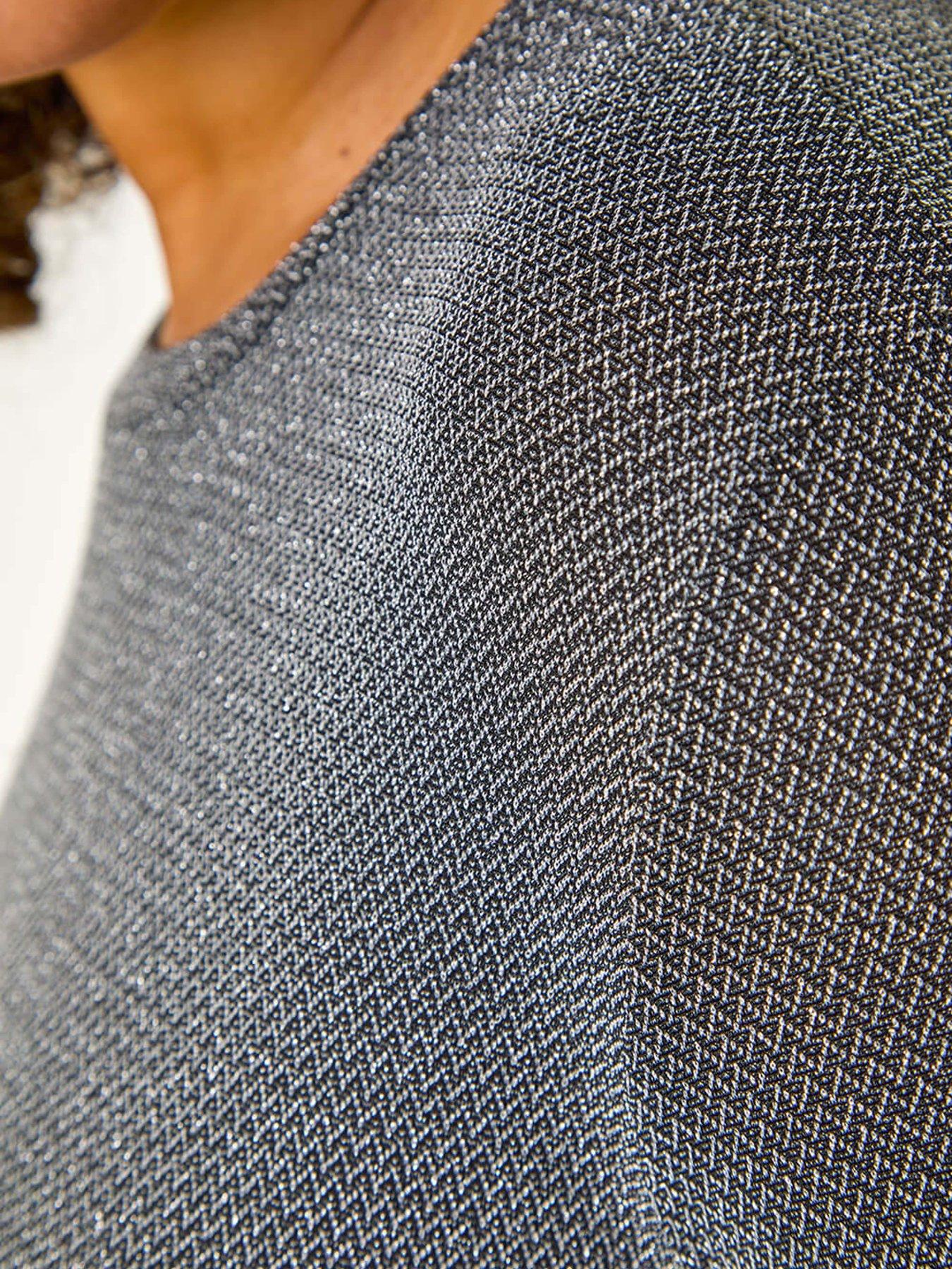 Image 5 of 5 of Roman Curve Glitter Chiffon Hem Tunic Top - Grey