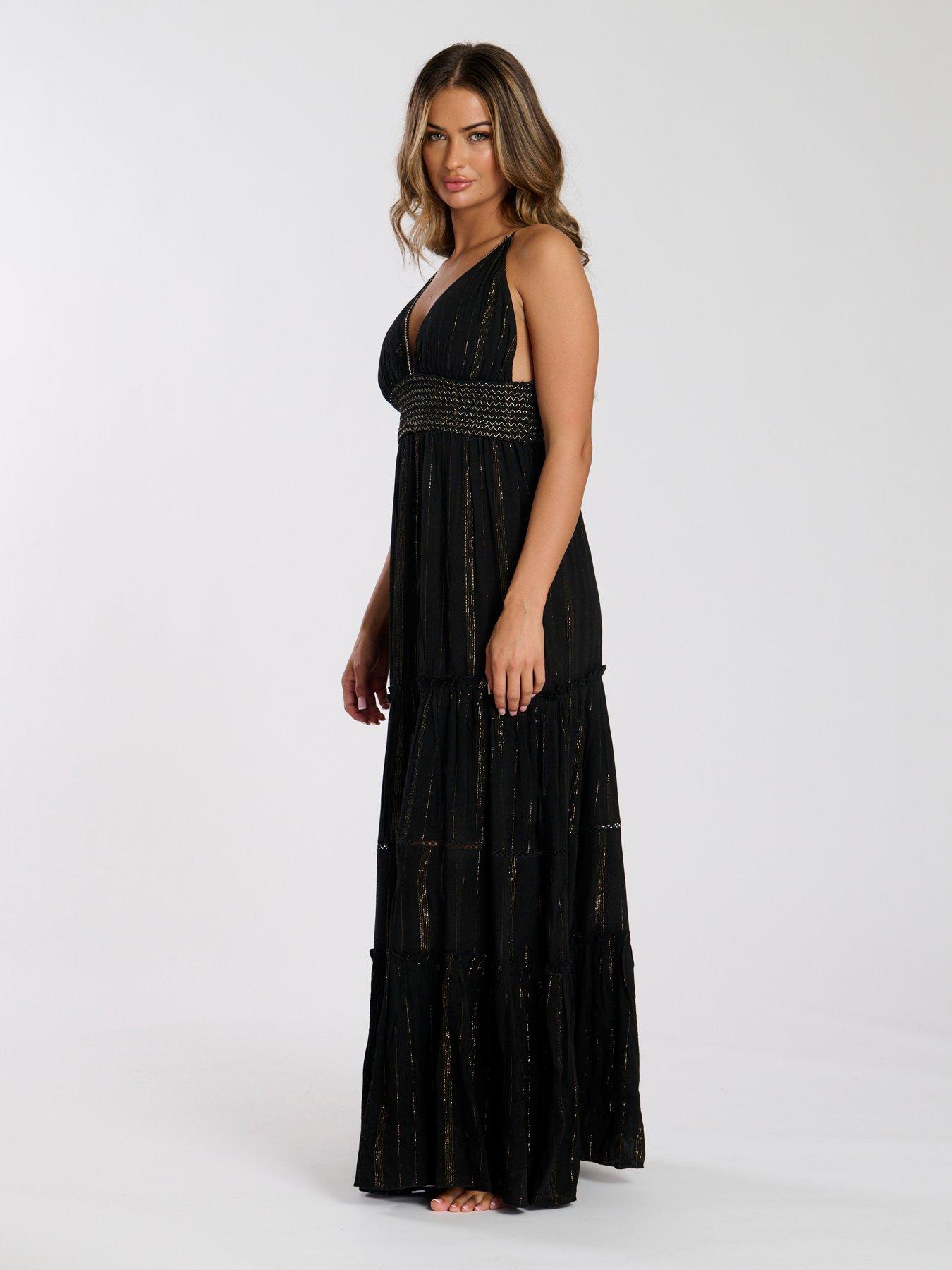  image of south-beach-metallic-cami-stripe-maxi-dress-black