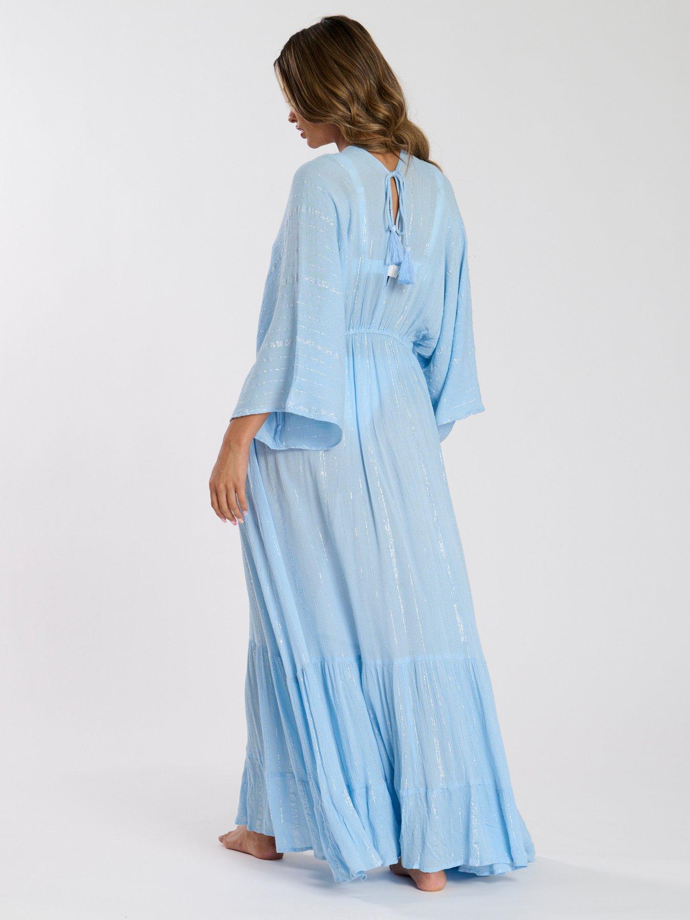  image of south-beach-metallic-kimono-sleeve-nbspbeach-maxi-dress-blue