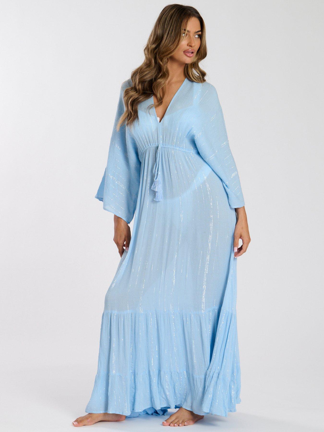  image of south-beach-metallic-kimono-sleeve-nbspbeach-maxi-dress-blue