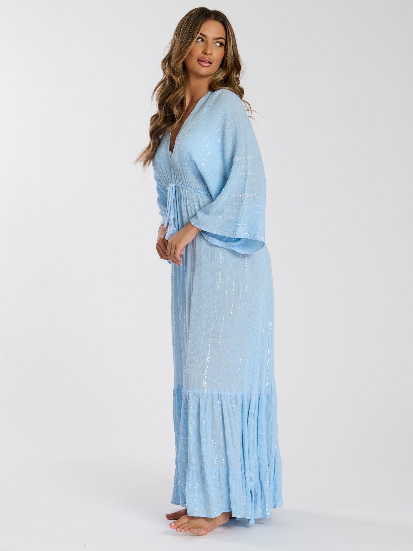  image of south-beach-metallic-kimono-sleeve-nbspbeach-maxi-dress-blue