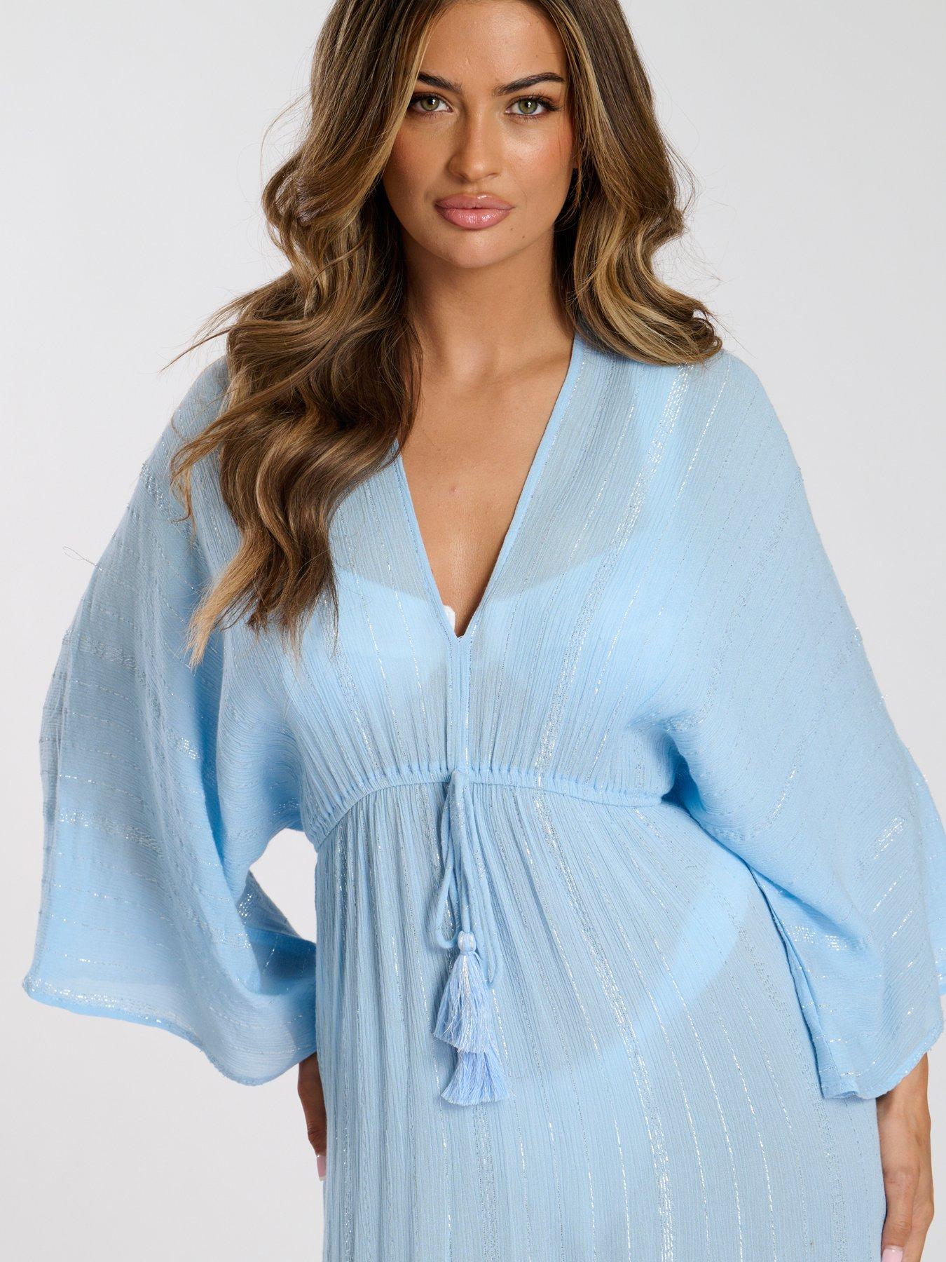  image of south-beach-metallic-kimono-sleeve-nbspbeach-maxi-dress-blue