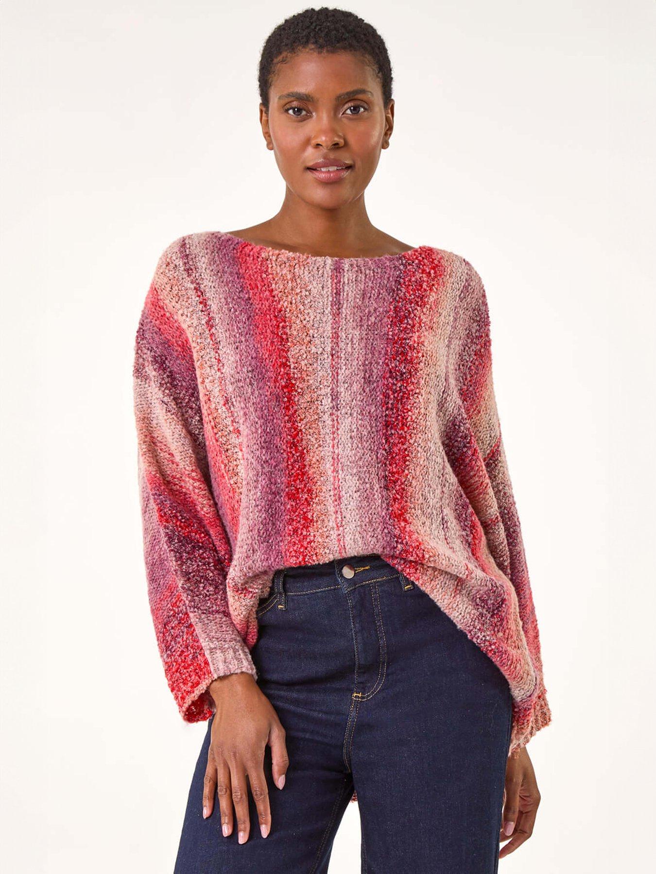  image of roman-slash-neck-boucle-knit-jumper-pink