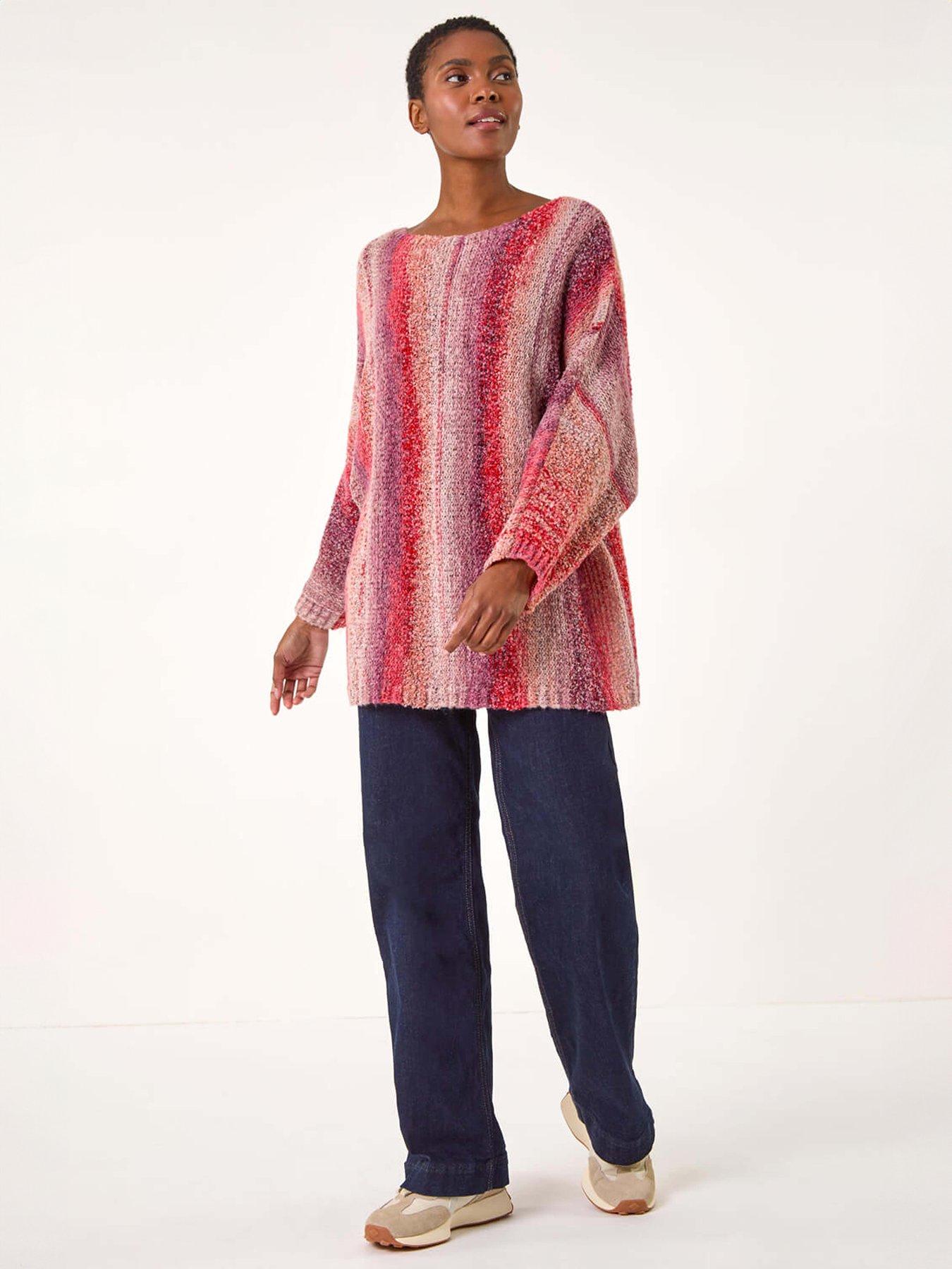  image of roman-slash-neck-boucle-knit-jumper-pink