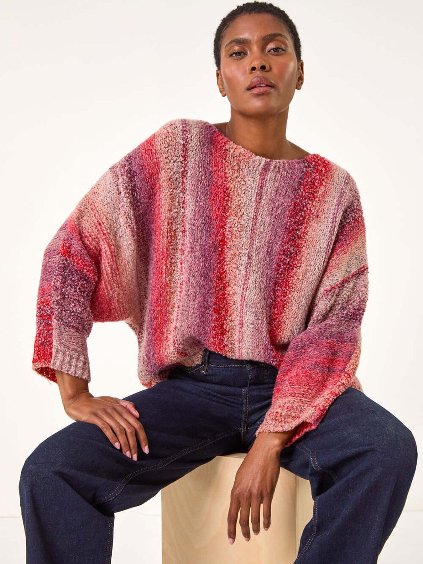  image of roman-slash-neck-boucle-knit-jumper-pink