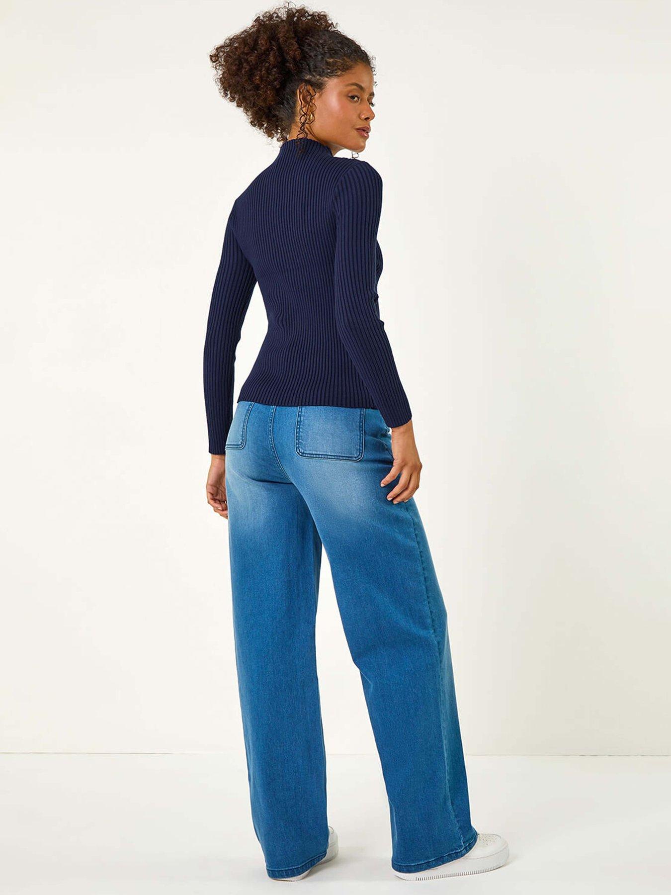  image of roman-high-neck-button-detail-rib-jumper-navy