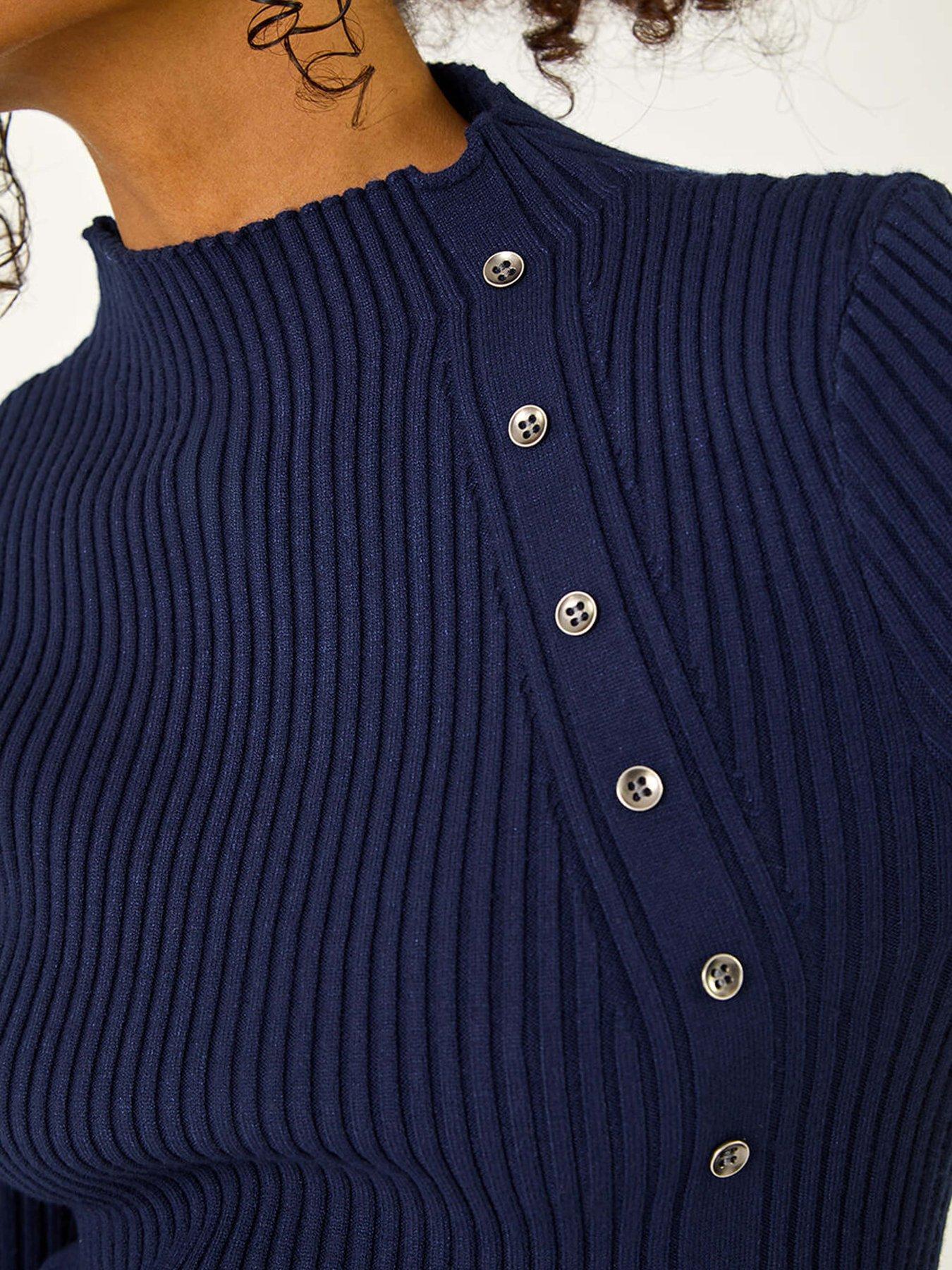  image of roman-high-neck-button-detail-rib-jumper-navy