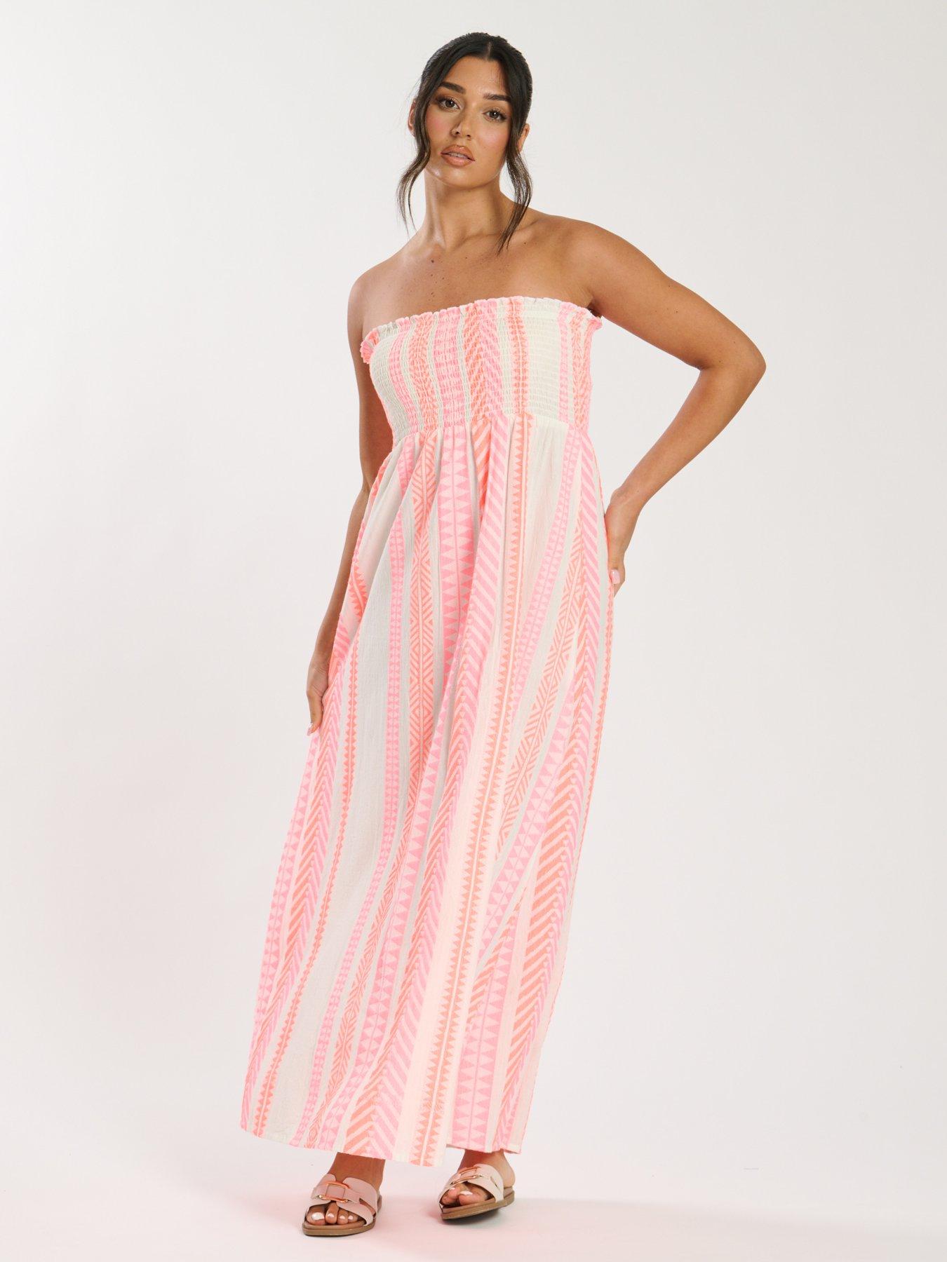  image of south-beach-bandeau-jacquard-maxi-dress-with-shirred-bodice-pink