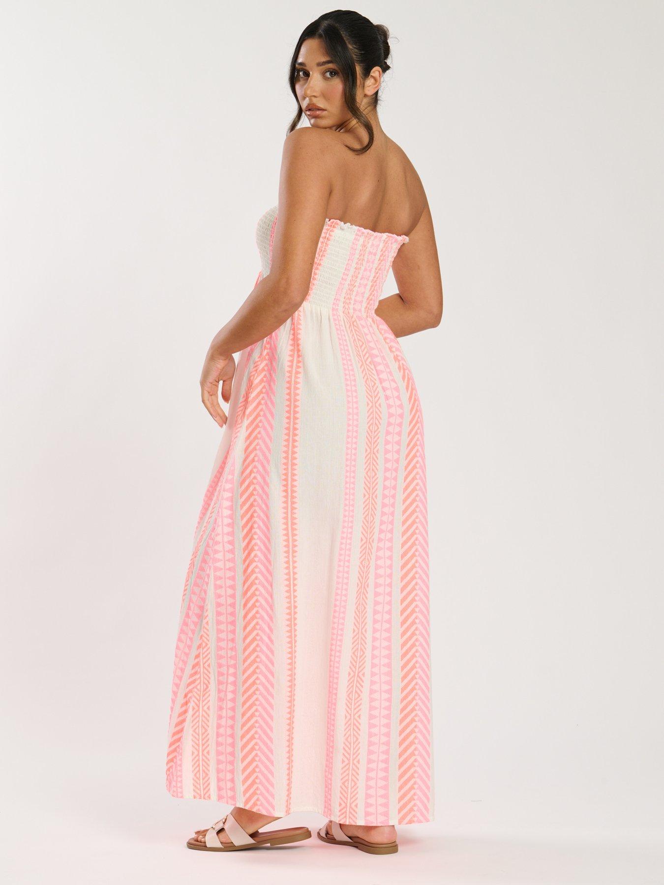  image of south-beach-bandeau-jacquard-maxi-dress-with-shirred-bodice-pink