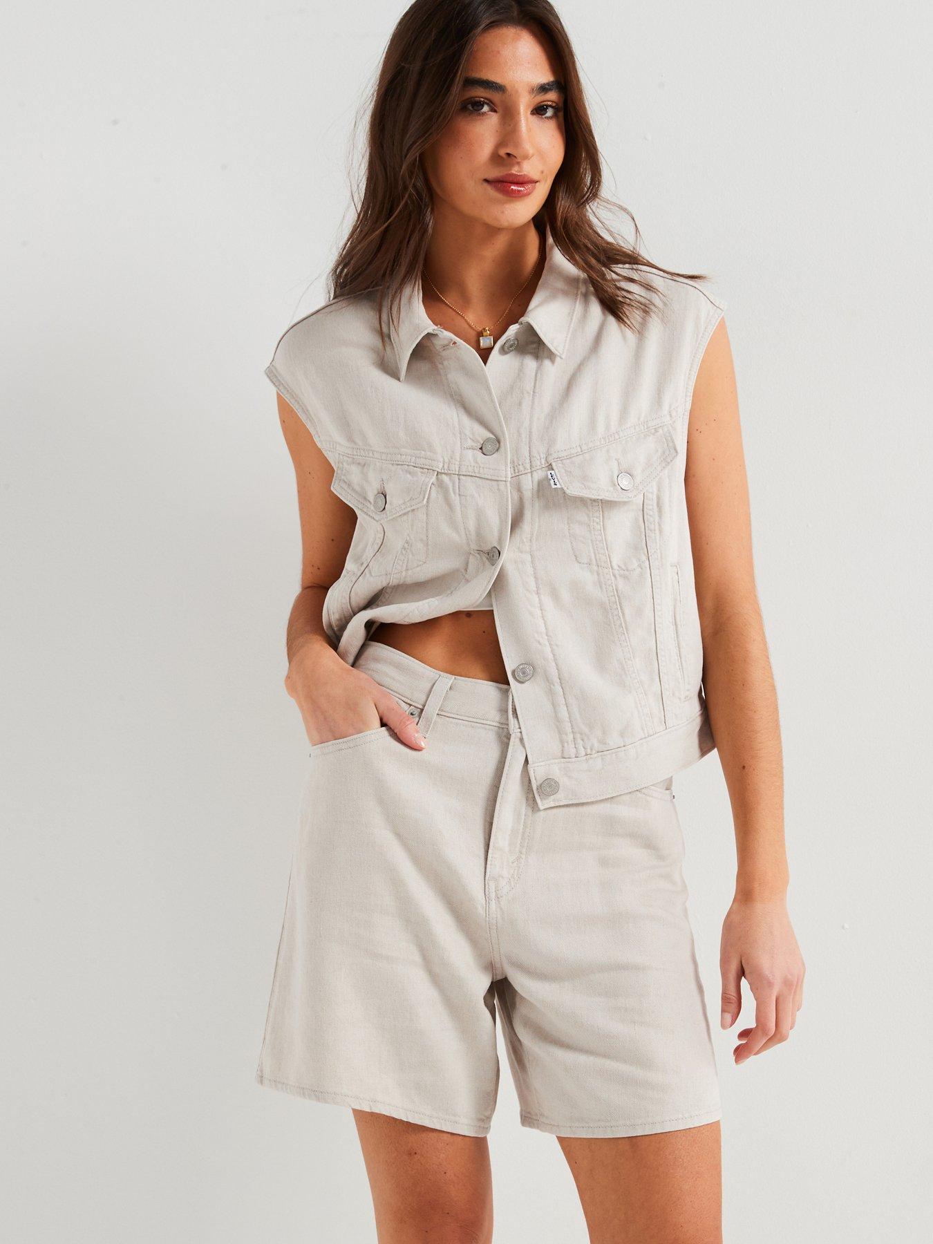 undefined High Rise Baggy Linen+ Denim Shorts - Grey