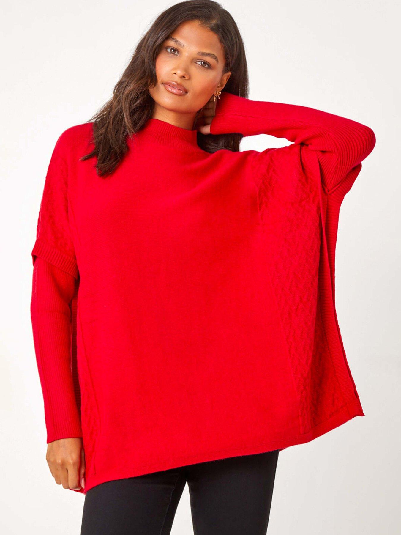 Roman High Neck Longline Knit Jumper - Red
