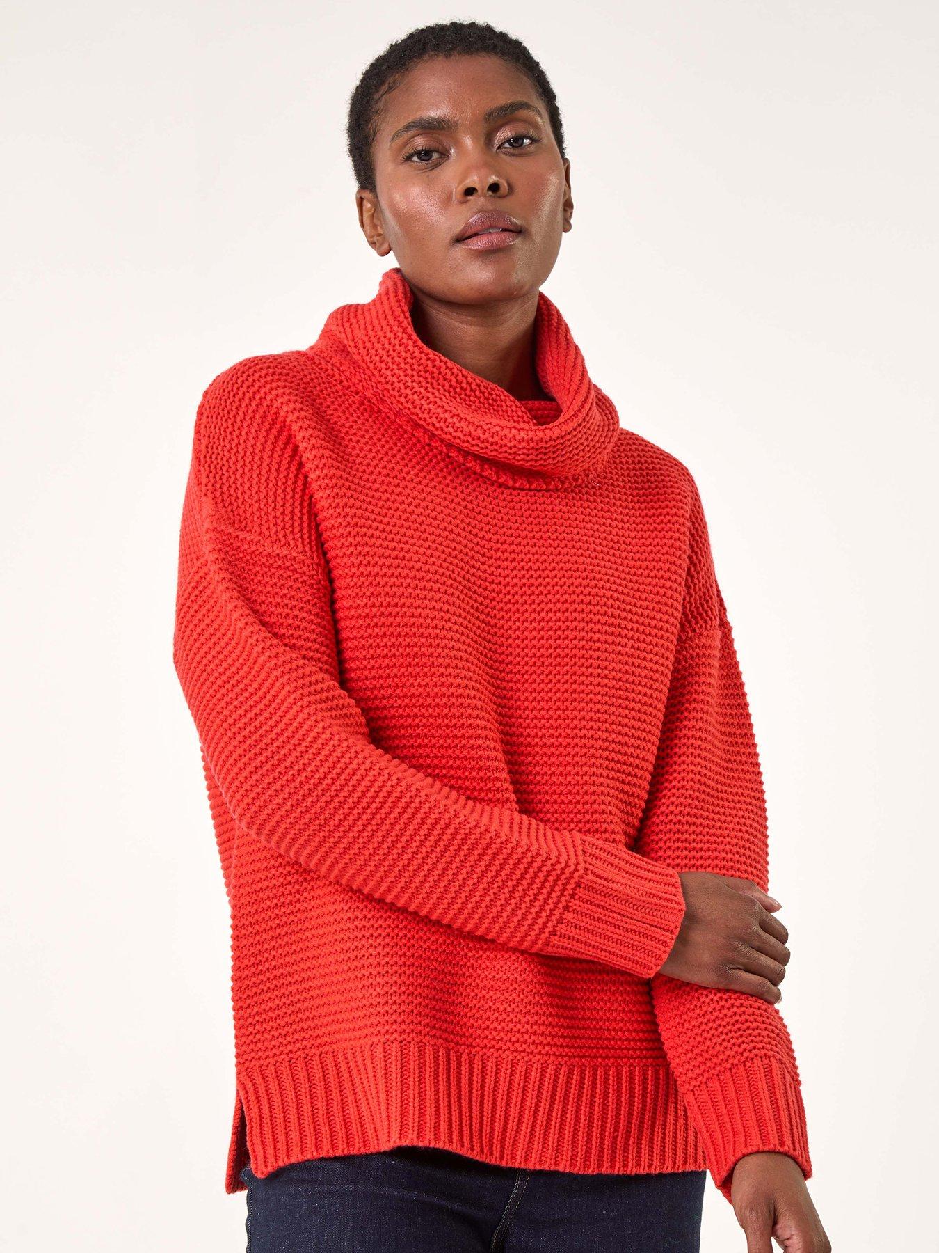 Roman Textured Cowl Neck Jumper - Red