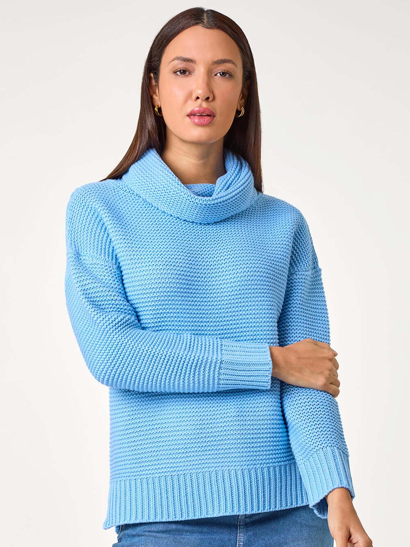 Roman Textured Cowl Neck Jumper - Blue