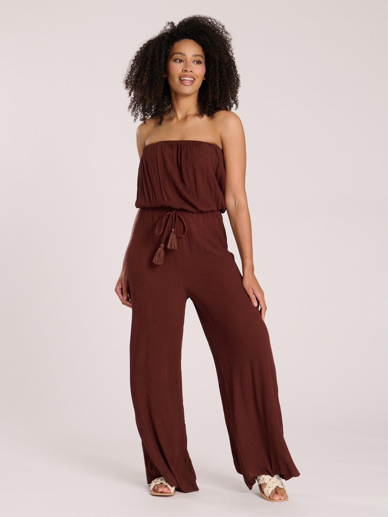  image of south-beach-crinkle-viscose-strapless-jumpsuit