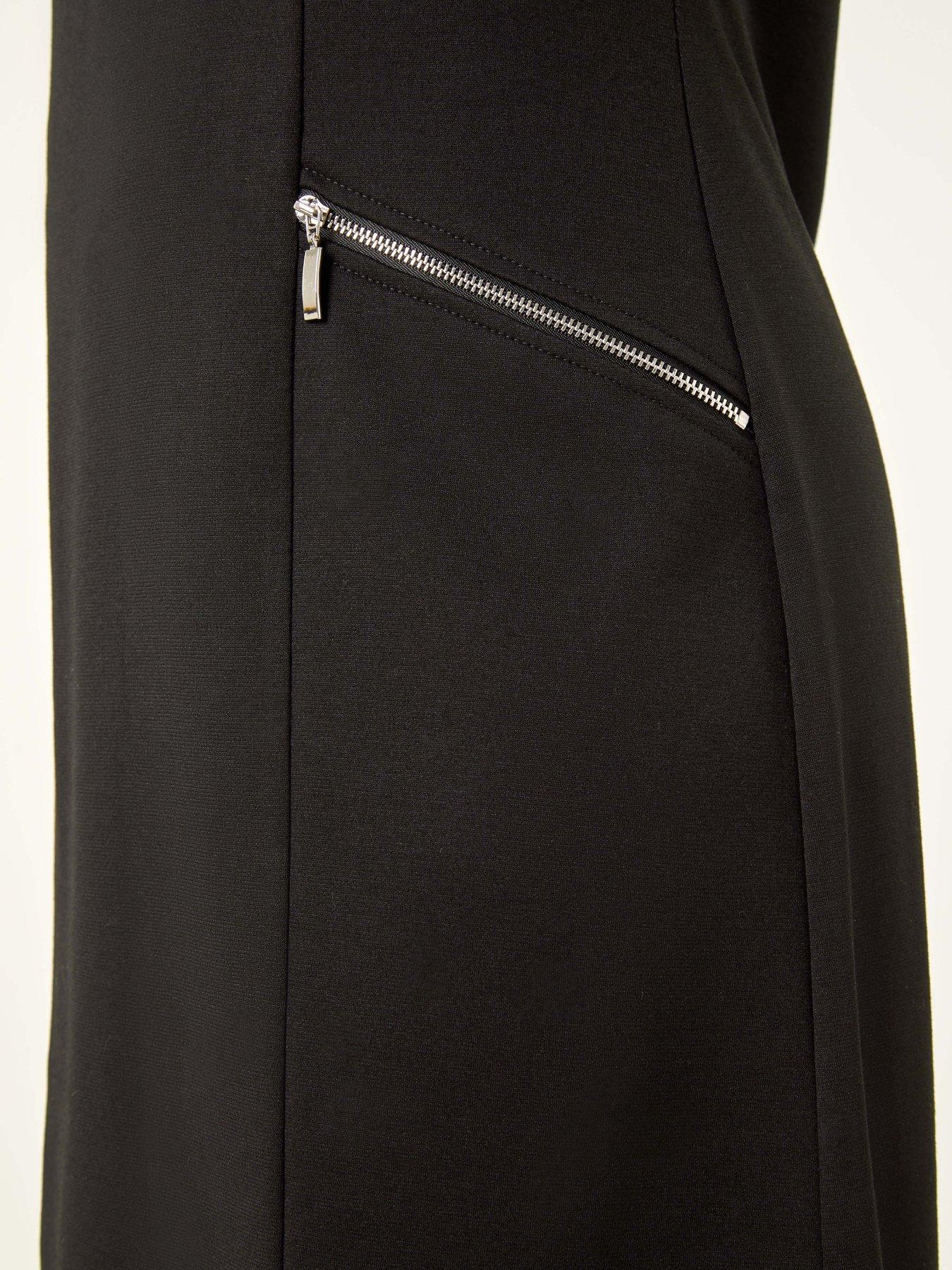 Image 5 of 5 of Roman Petite Zip Detail Pocket Shift Dress - Black