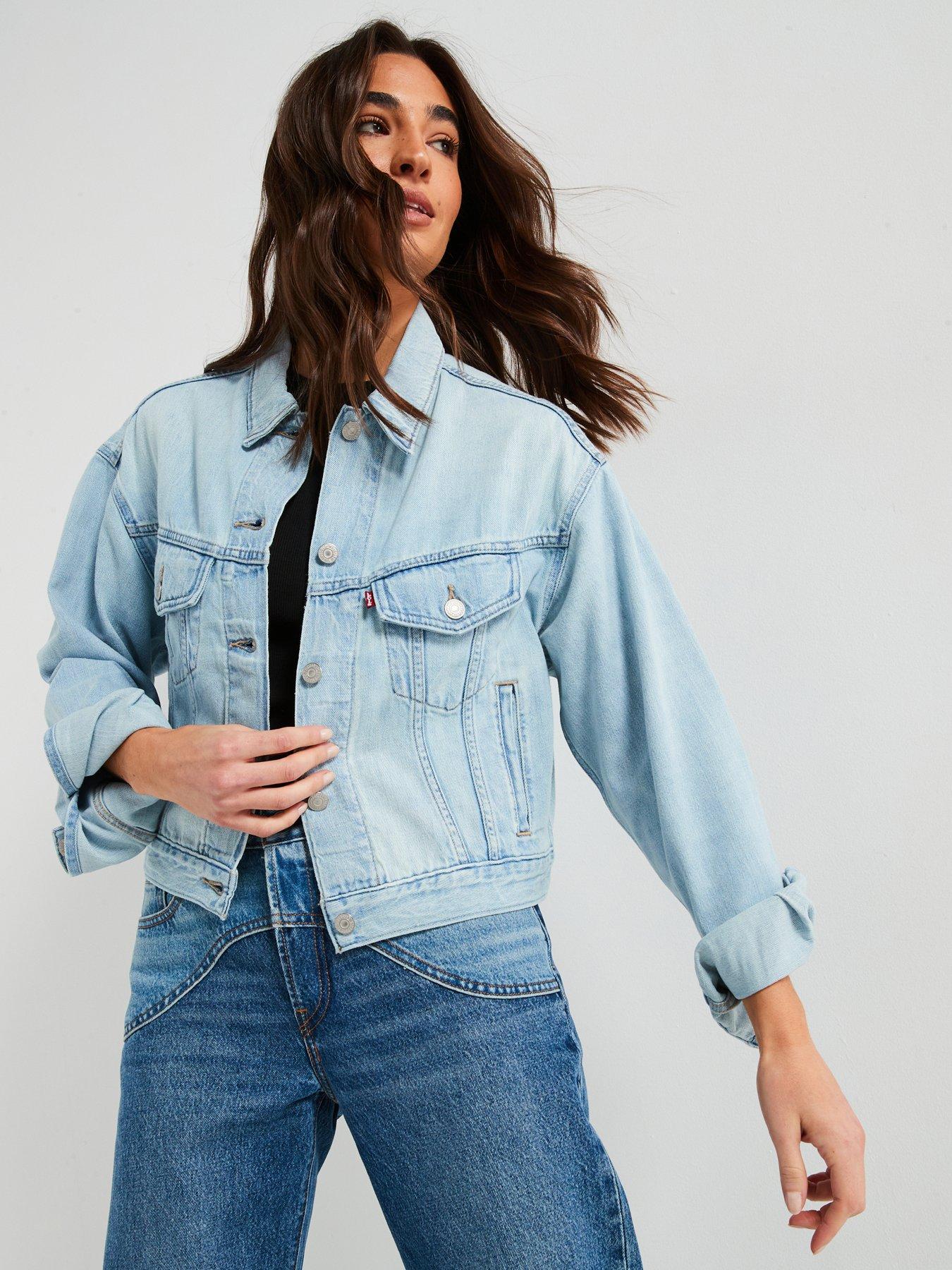 undefined Shrunken 90s Linen+ Denim Trucker Jacket - Blue