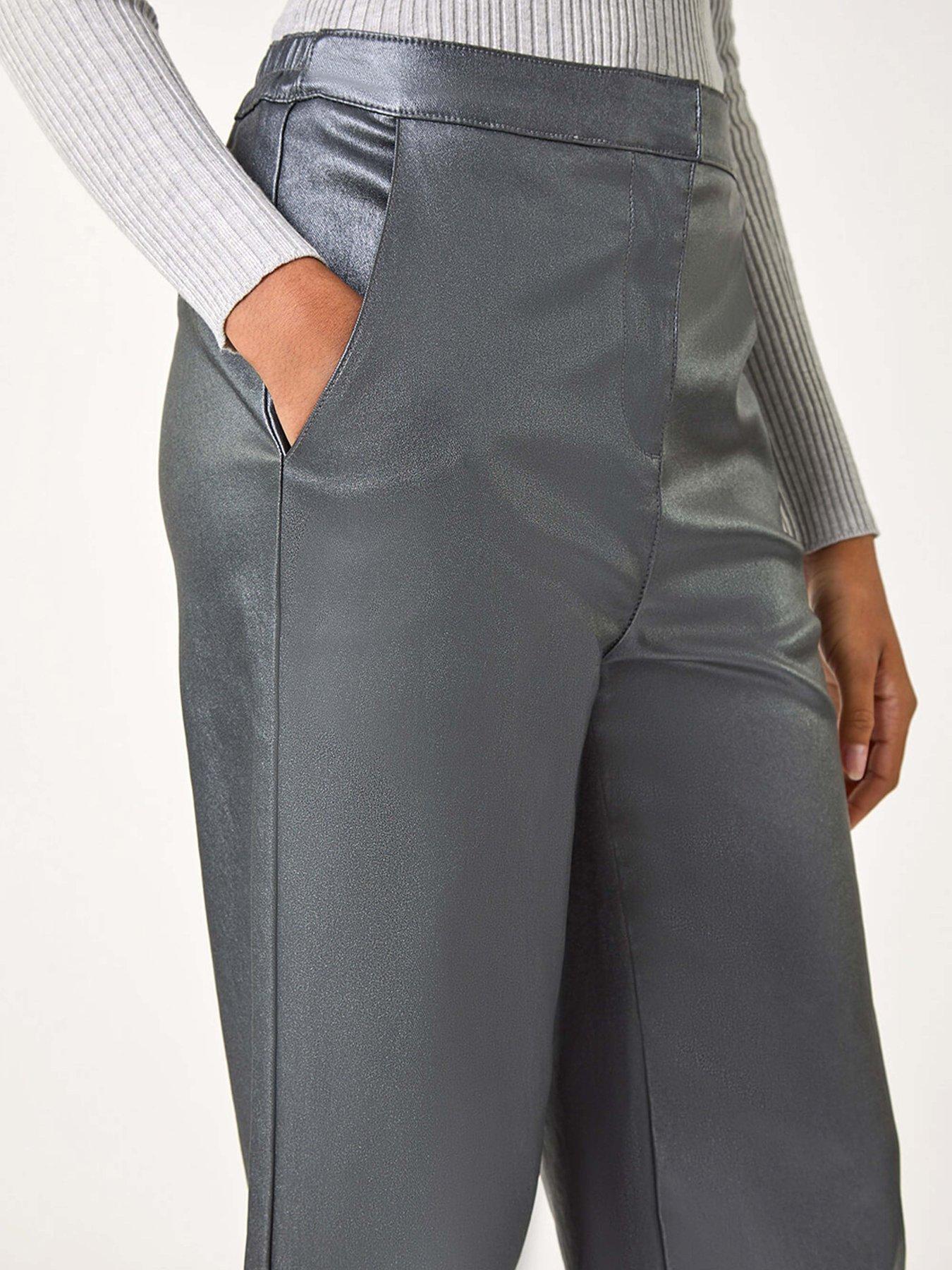  image of roman-metallic-coated-wide-leg-cropped-trouser-grey