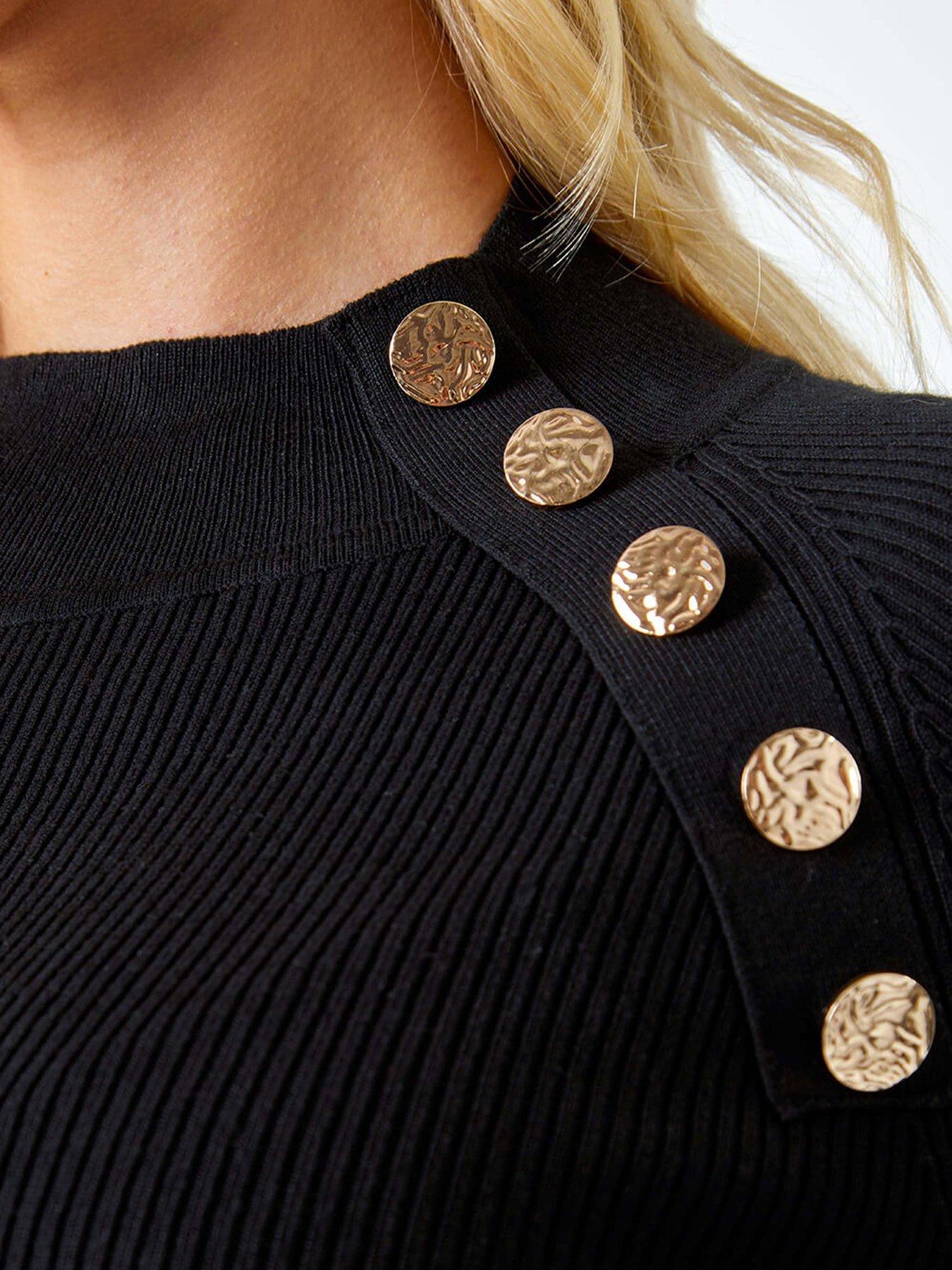 Image 5 of 5 of Roman Button Detail Ribbed Jumper - Black