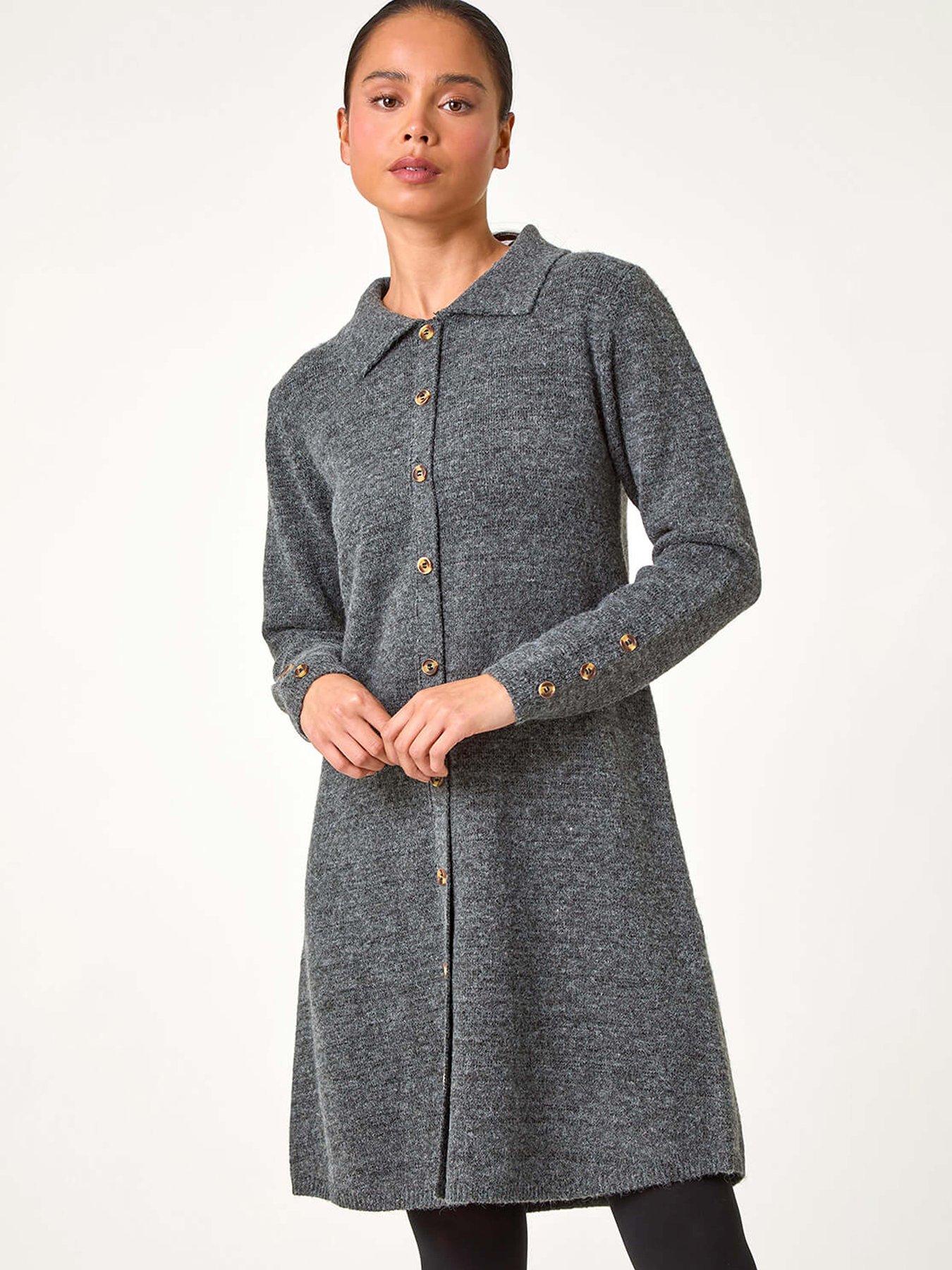 undefined Petite Collared Knit Shift Dress - Grey
