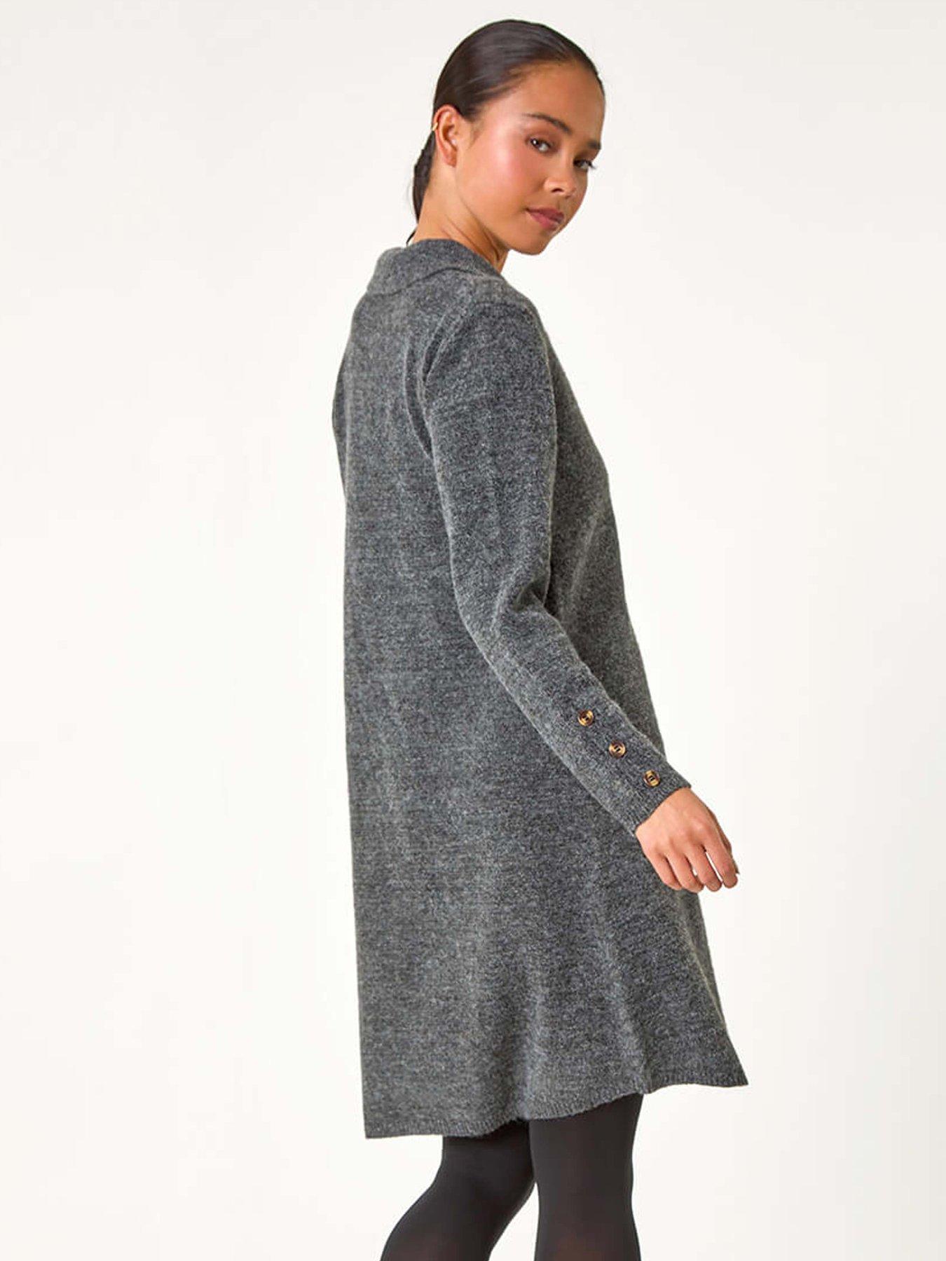 Image 2 of 5 of Roman Petite Collared Knit Shift Dress - Grey