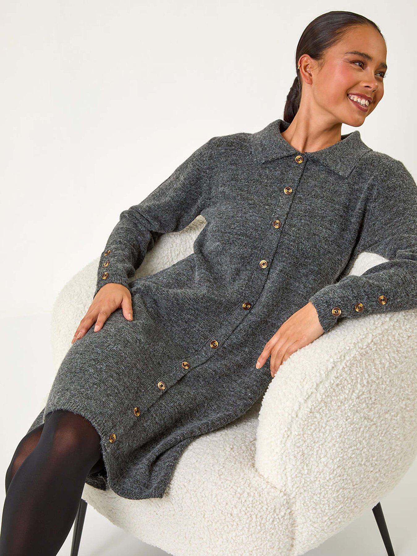 Image 4 of 5 of Roman Petite Collared Knit Shift Dress - Grey
