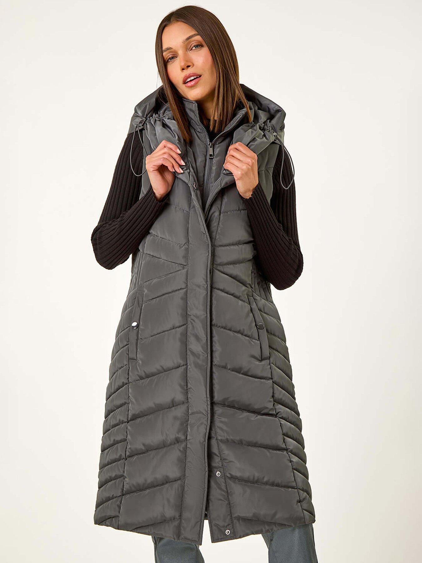 Roman Chevron Quilted Hooded Gilet - Grey