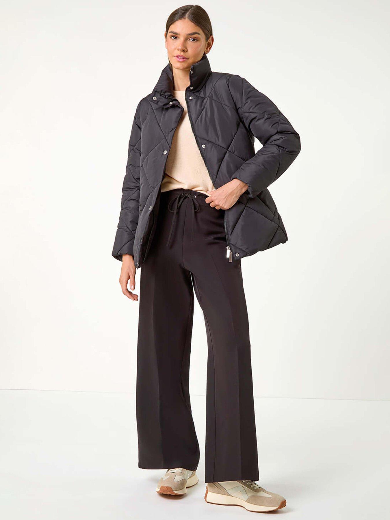 Roman Diamond Quilted Padded Coat - Black