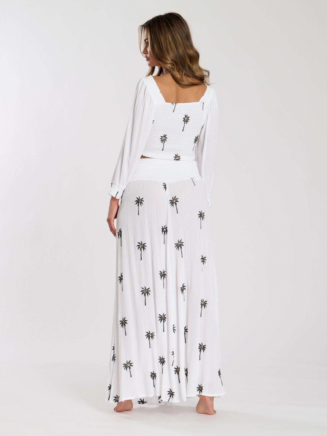  image of south-beach-embroidered-shirred-waist-maxi-skirt-white