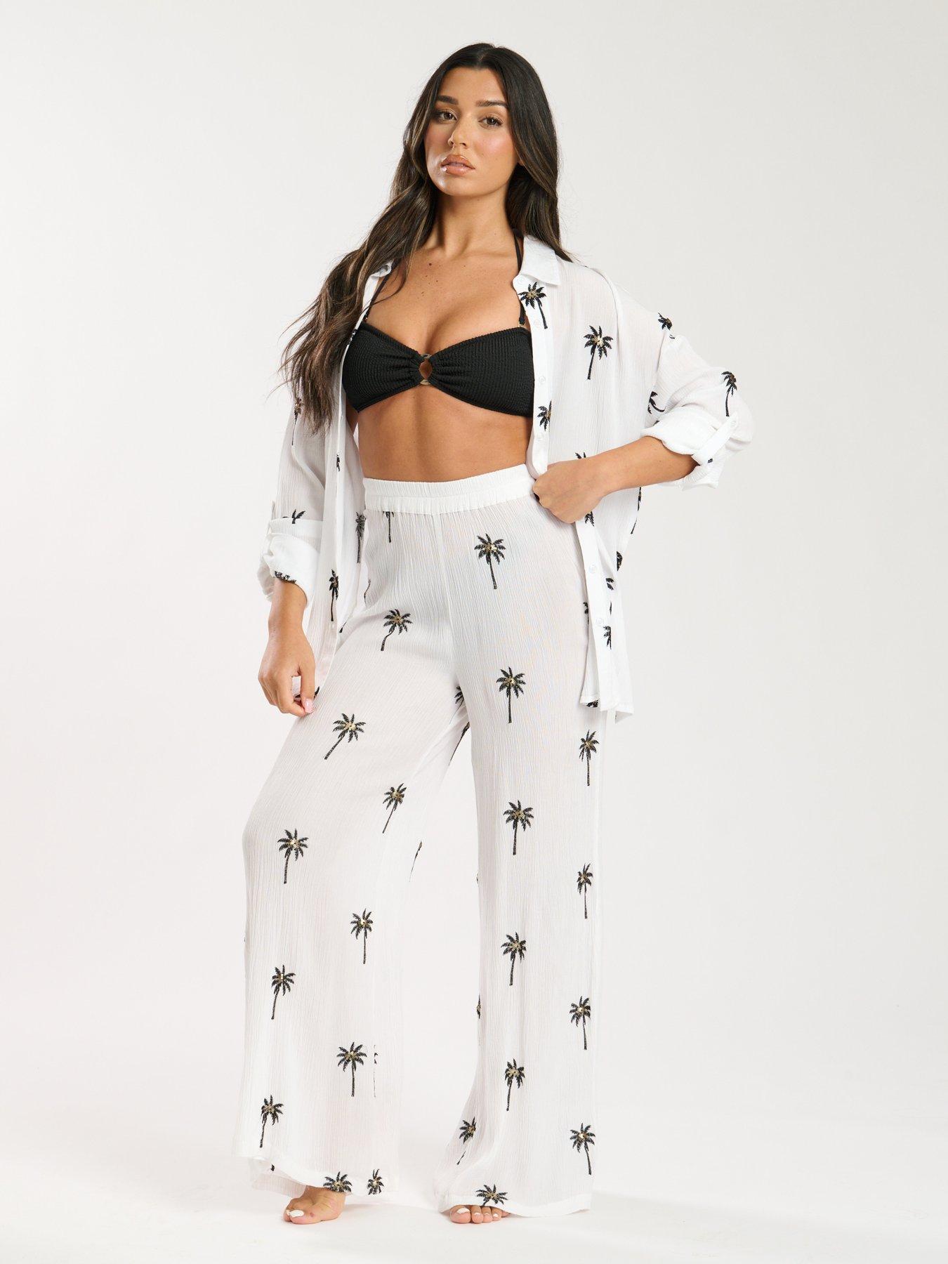 undefined Embroidered Beach Pant - White