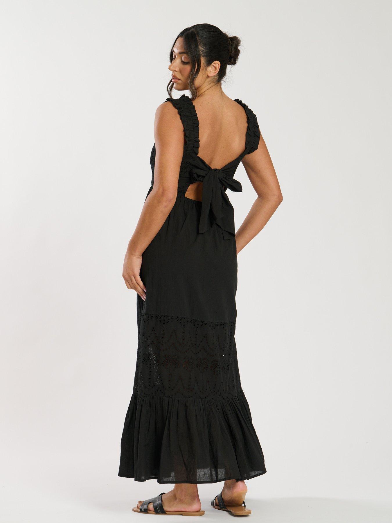  image of south-beach-palm-broderie-tie-back-maxi-dress-black