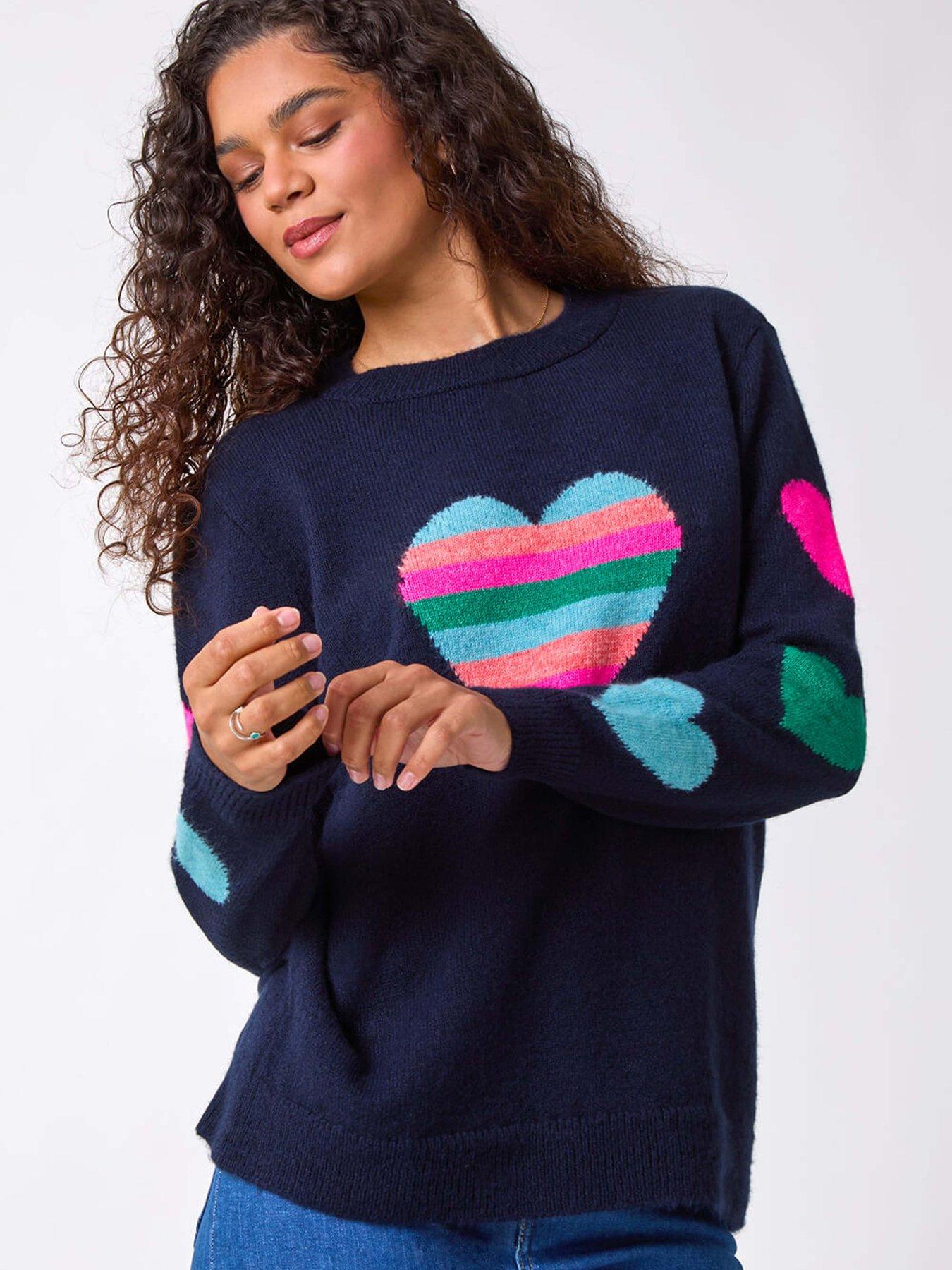 undefined Multi Heart Detail Longline Jumper - Blue