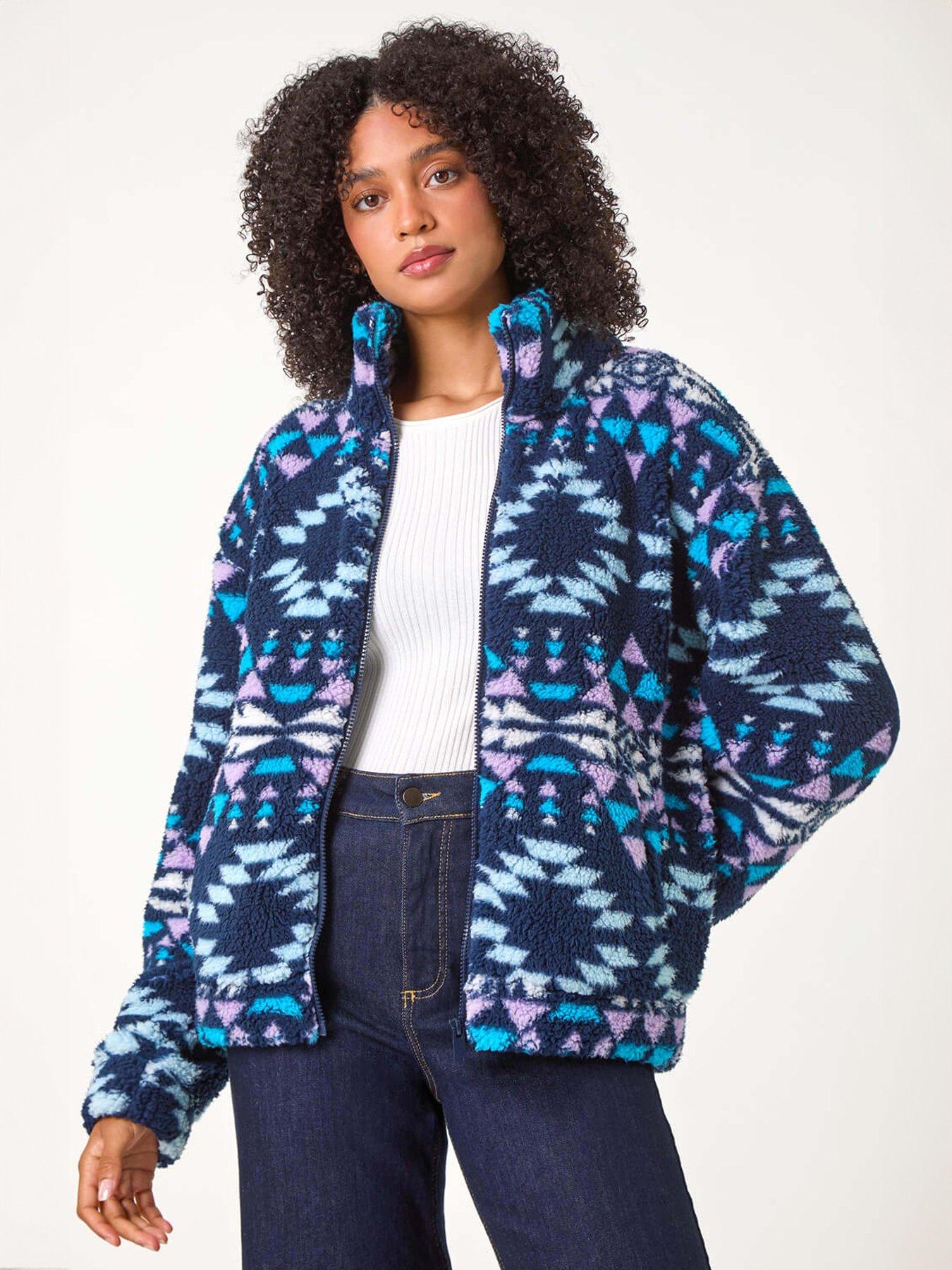 Roman Nordic Print Funnel Fleece Jacket - Black