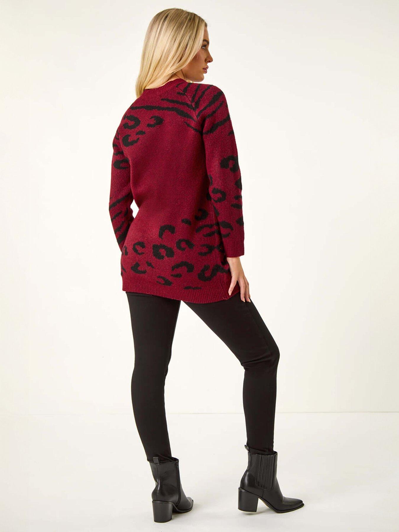  image of roman-petite-animal-print-longline-stretch-jumper-red